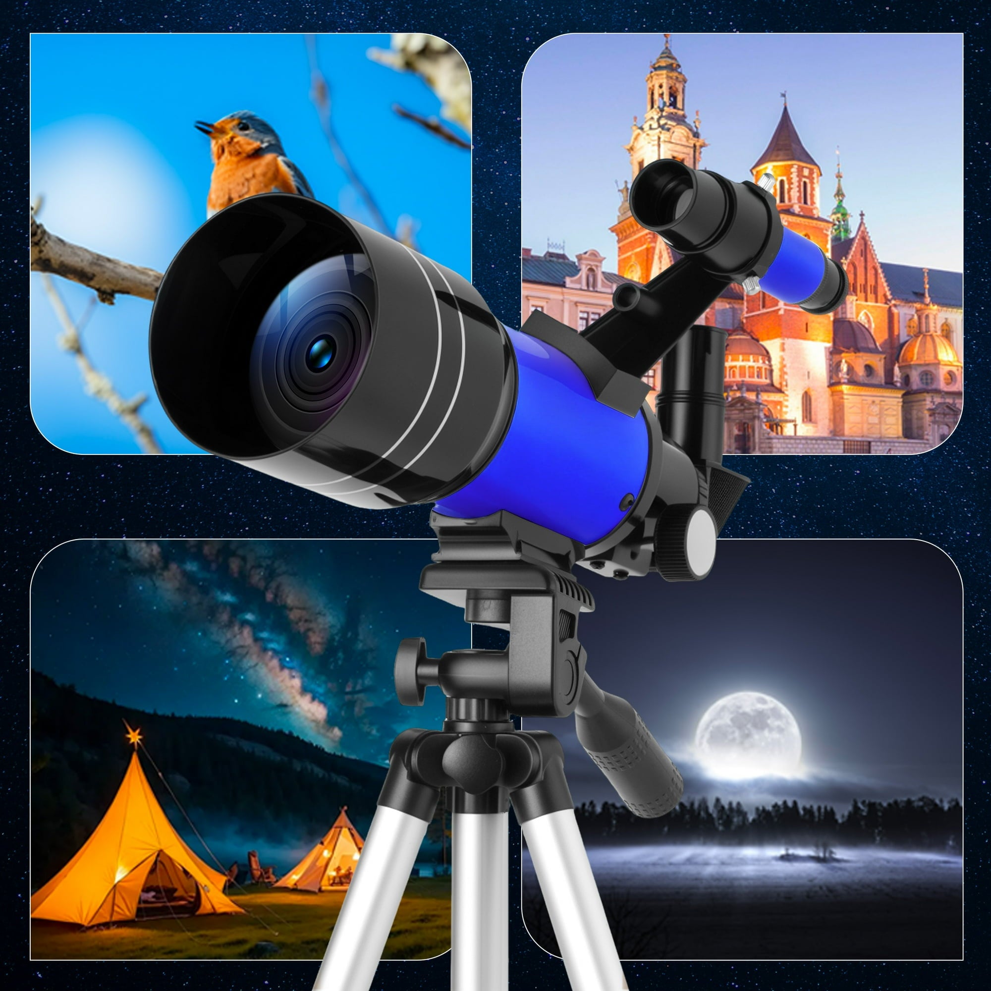 Furnibear Telescope for Kids and Adults 70mm Aperture High Powered Refractor Astronomy Telescope with Tripod and Phone Adapter,Blue