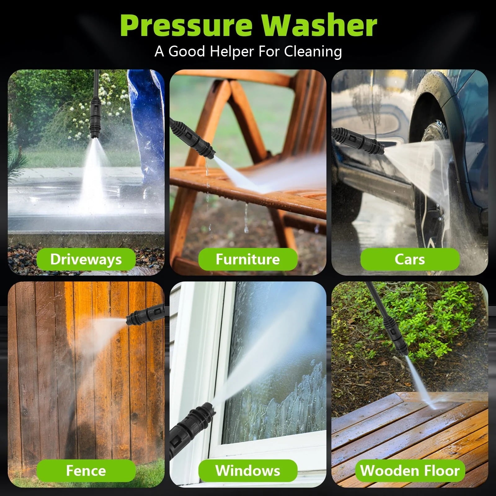 Furnibear Electric Pressure Washer 3000 PSI 2.4 GPM 25 ft Hose Leak-Free Foam Cannon 16 lb Lightweight w/Wheels 2-Year Warranty
