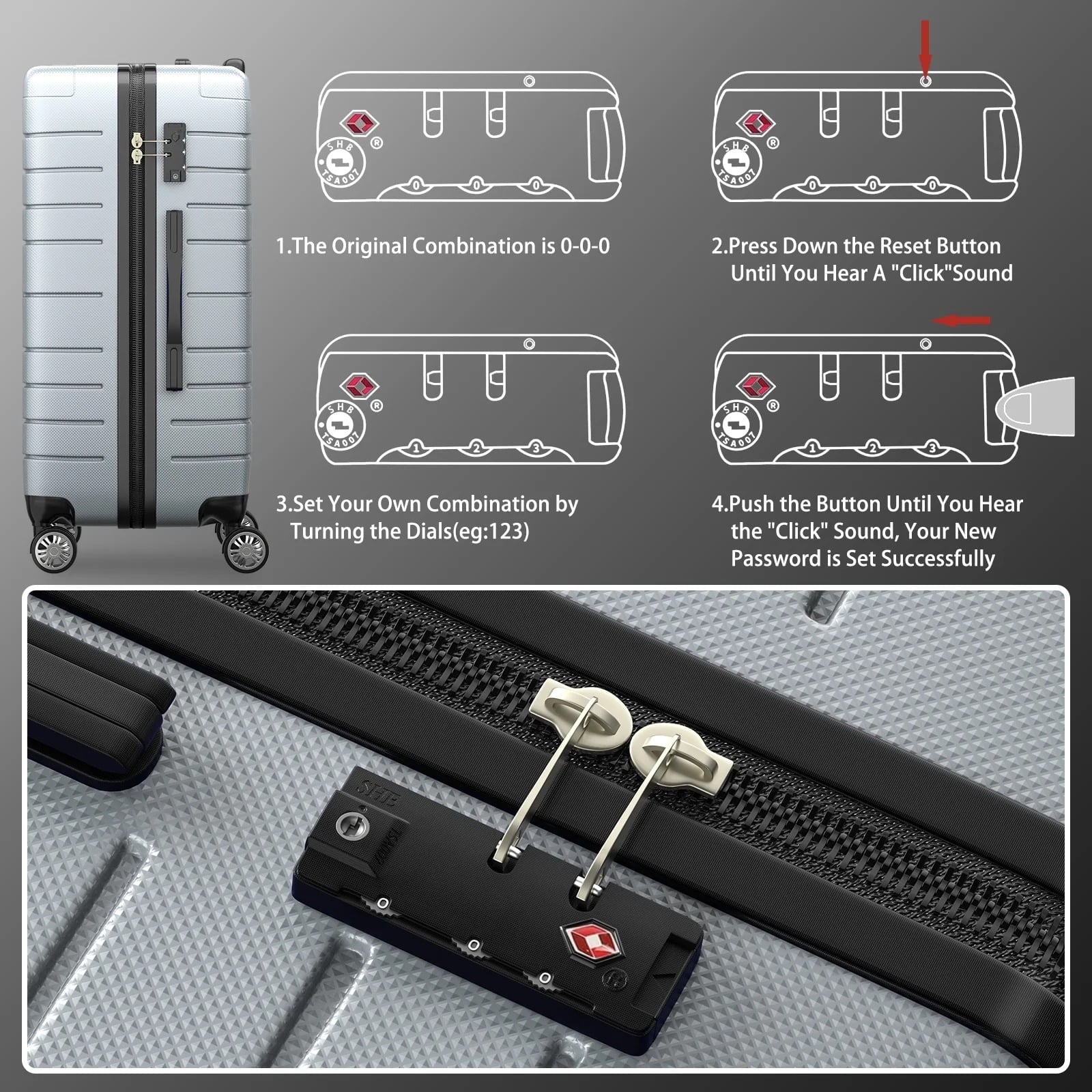 Furnibear 3-Piece Expandable Hardside Luggage Set, 20/24/28in with TSA Locks Silent 8-Wheel Spinners