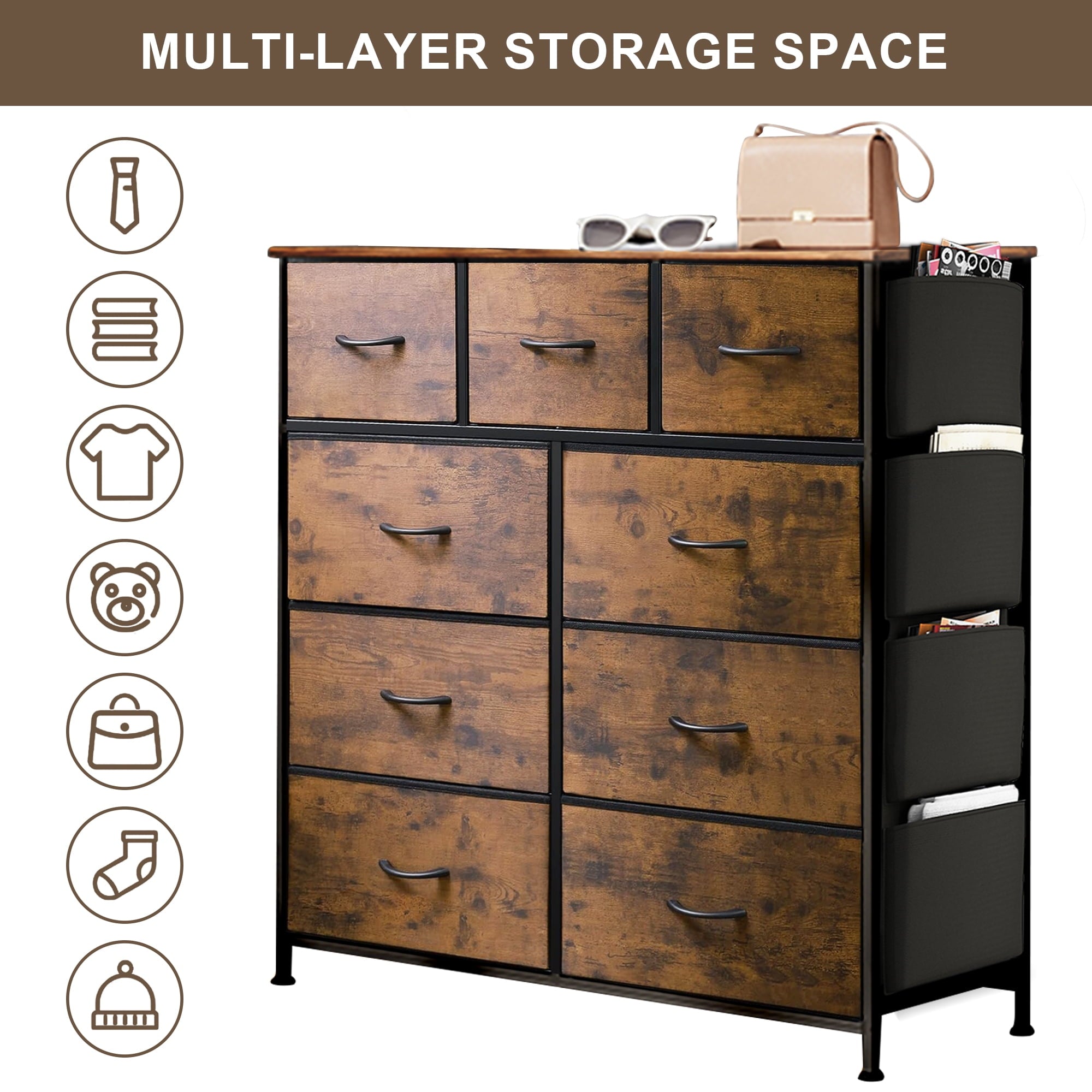 Furnibear 9-Drawer Fabric Dresser Storage Cabinet with Steel Frame, Closet Organizer