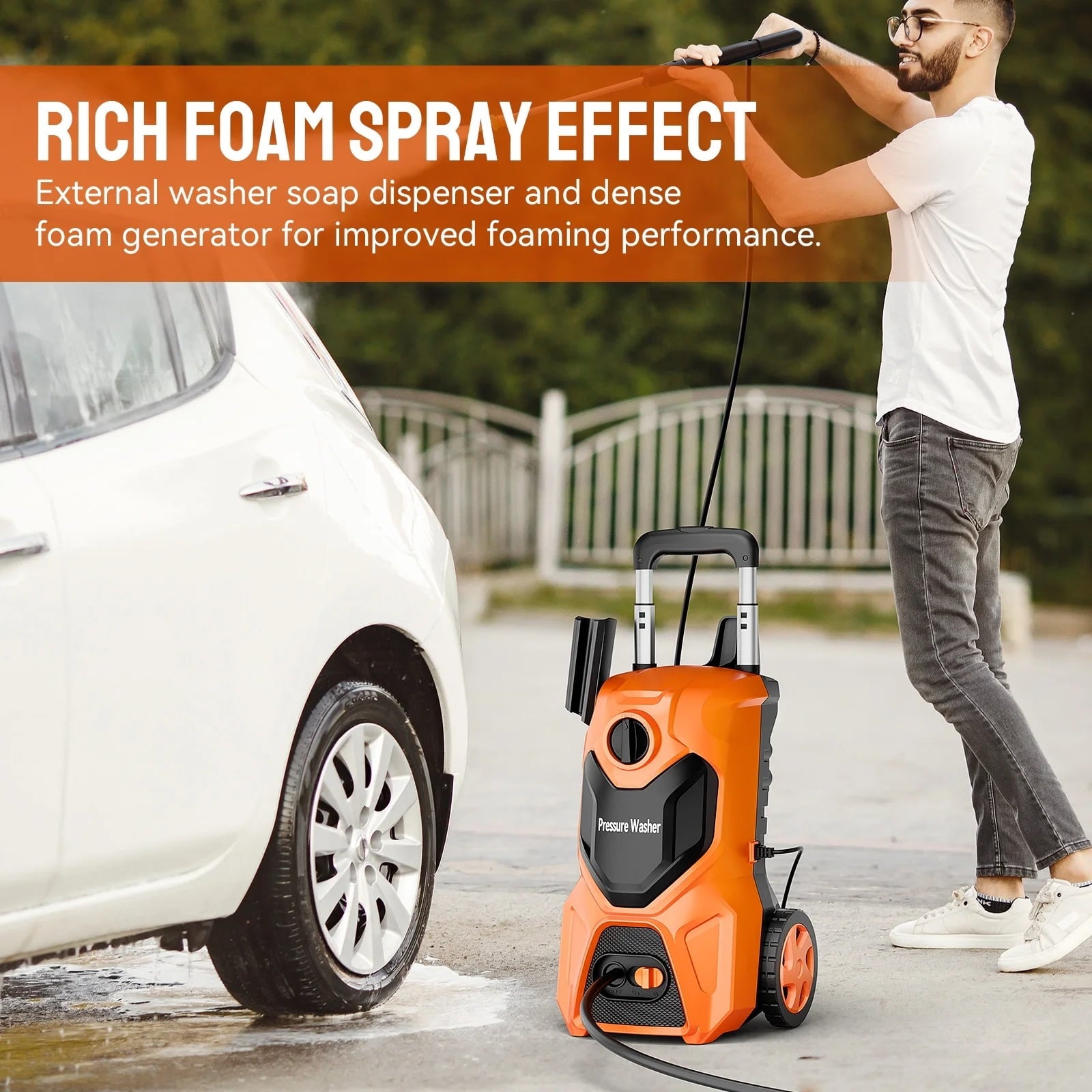 Furnibear 4800 Max PSI Electric Pressure Washer - 3.2 GPM with Foam Cannon 4 Quick-Connect Nozzles, Ideal for Car, Patio, Driveway, Home Pool Cleaning