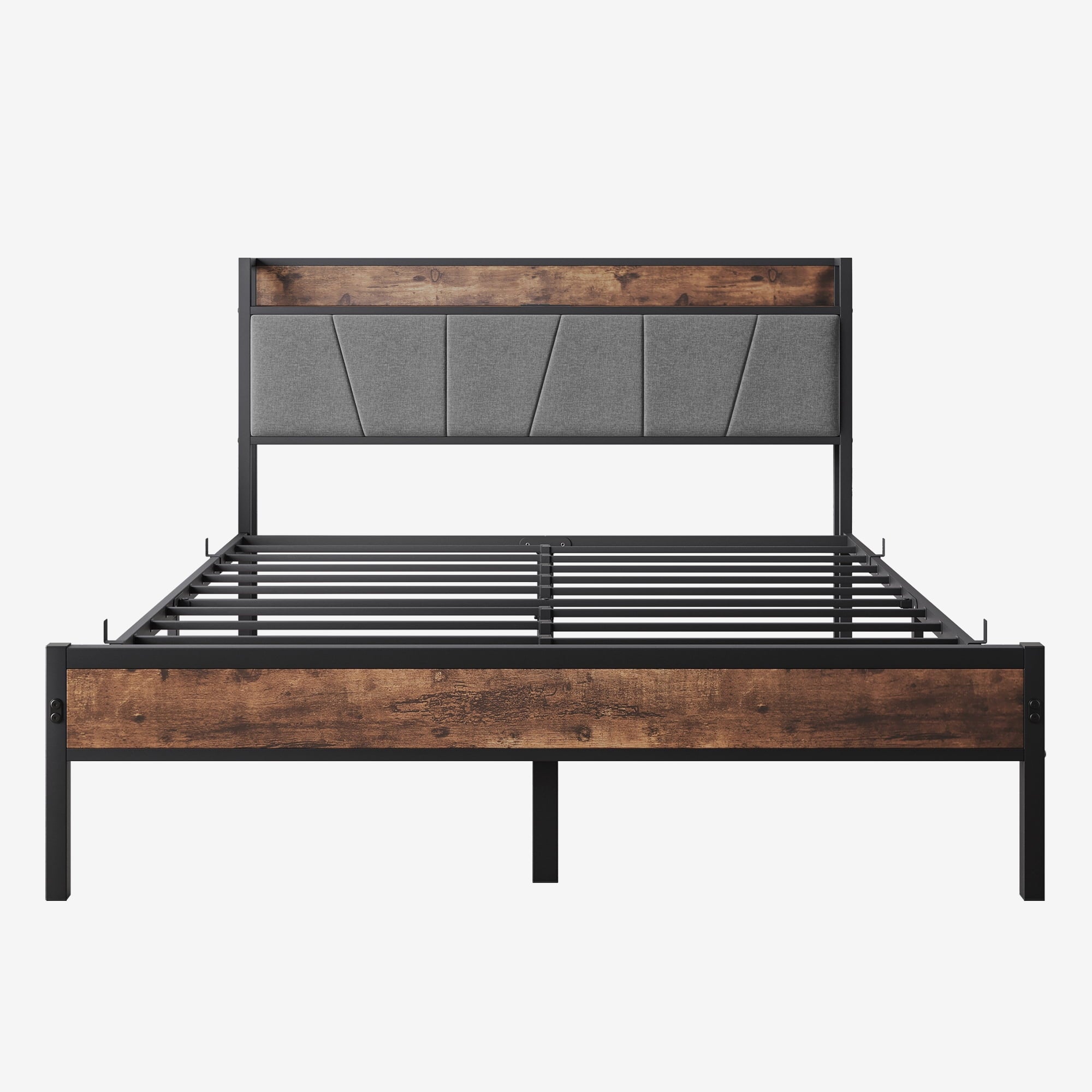 Furnibear Queen SIZE Bed Frame with Storage Headboard and USB Charging Station, Sturdy Shake-Free Platform, No Box Spring Needed, Easy Tool-Free Assembly