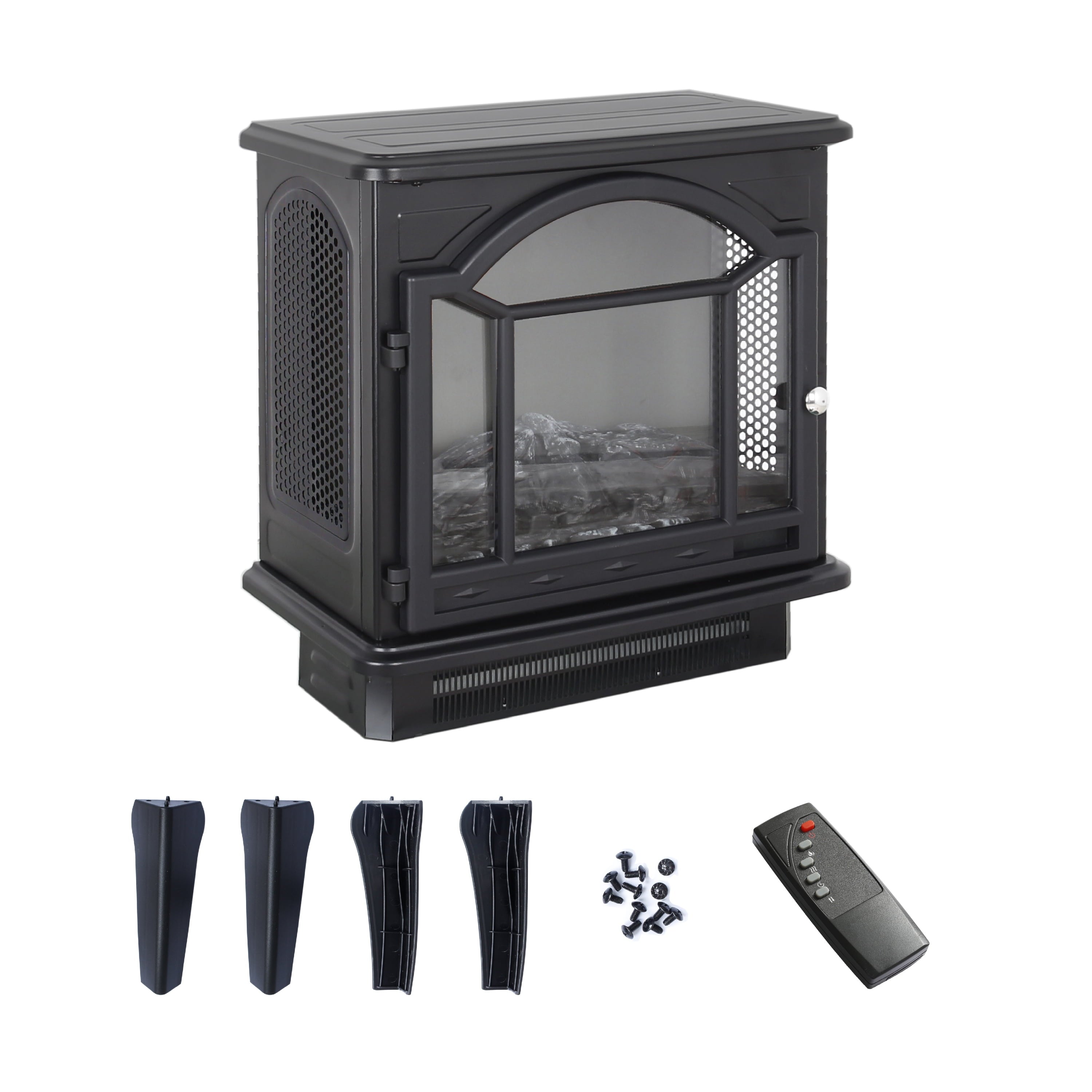 Furnibear 18 inch Electric Fireplace 3D Flame Electric Infrared Quartz Fireplace Stove with Remote Control,Black