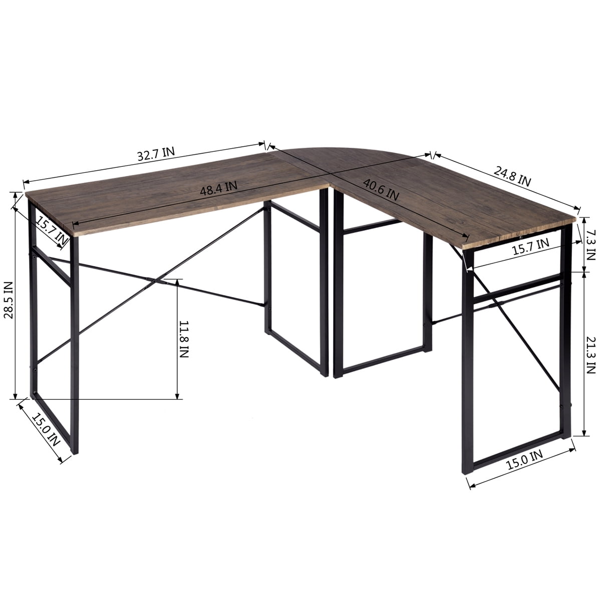 Furnibear L-Shape Desk Computer Desk Office Table Laptop Writing Study Workstation Metal Frame,Brown