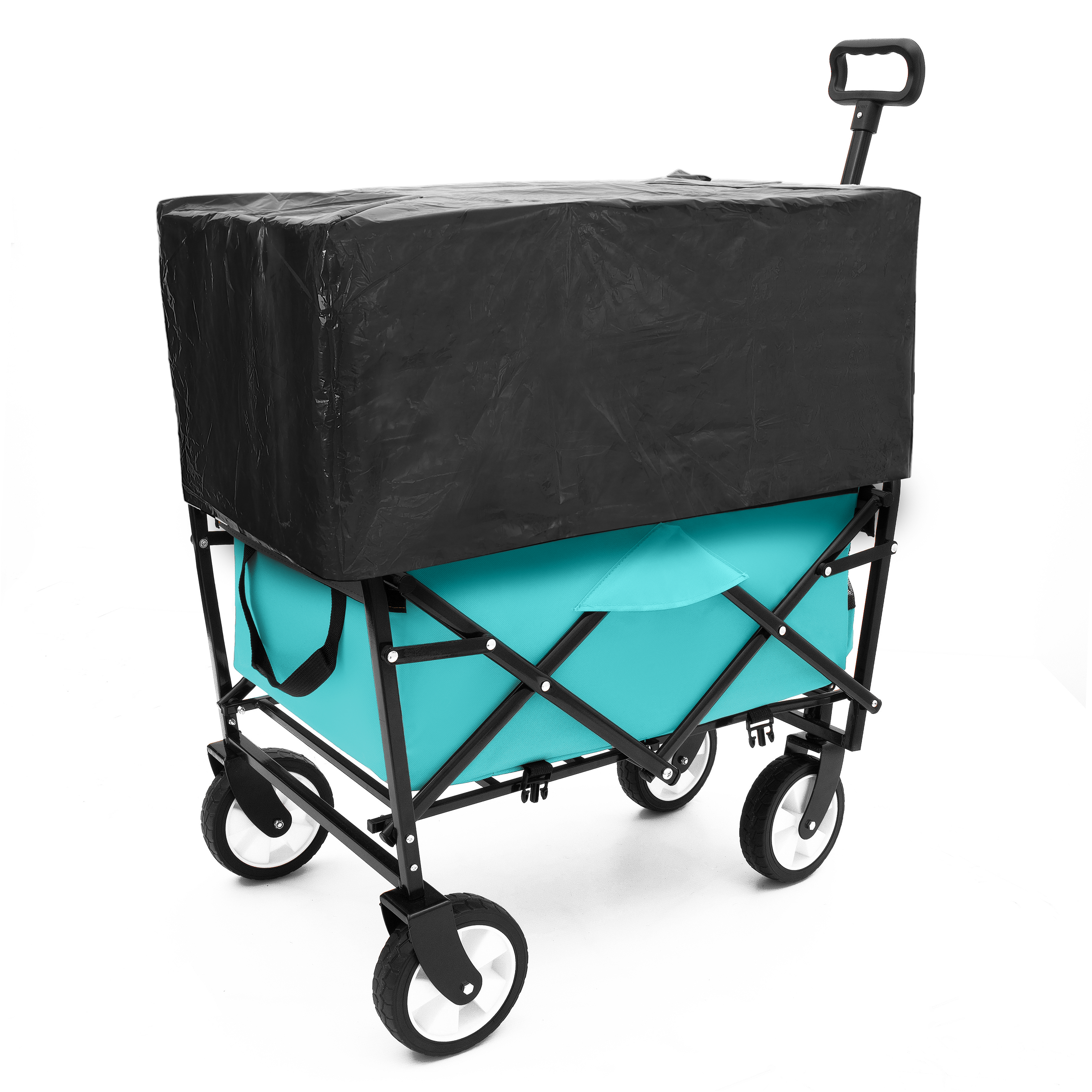 Furnibear Heavy-Duty Folding Wagon Cart with All-Terrain Wheels Includes 3 Liner Bags for Camping, Beach, Grocery,Blue