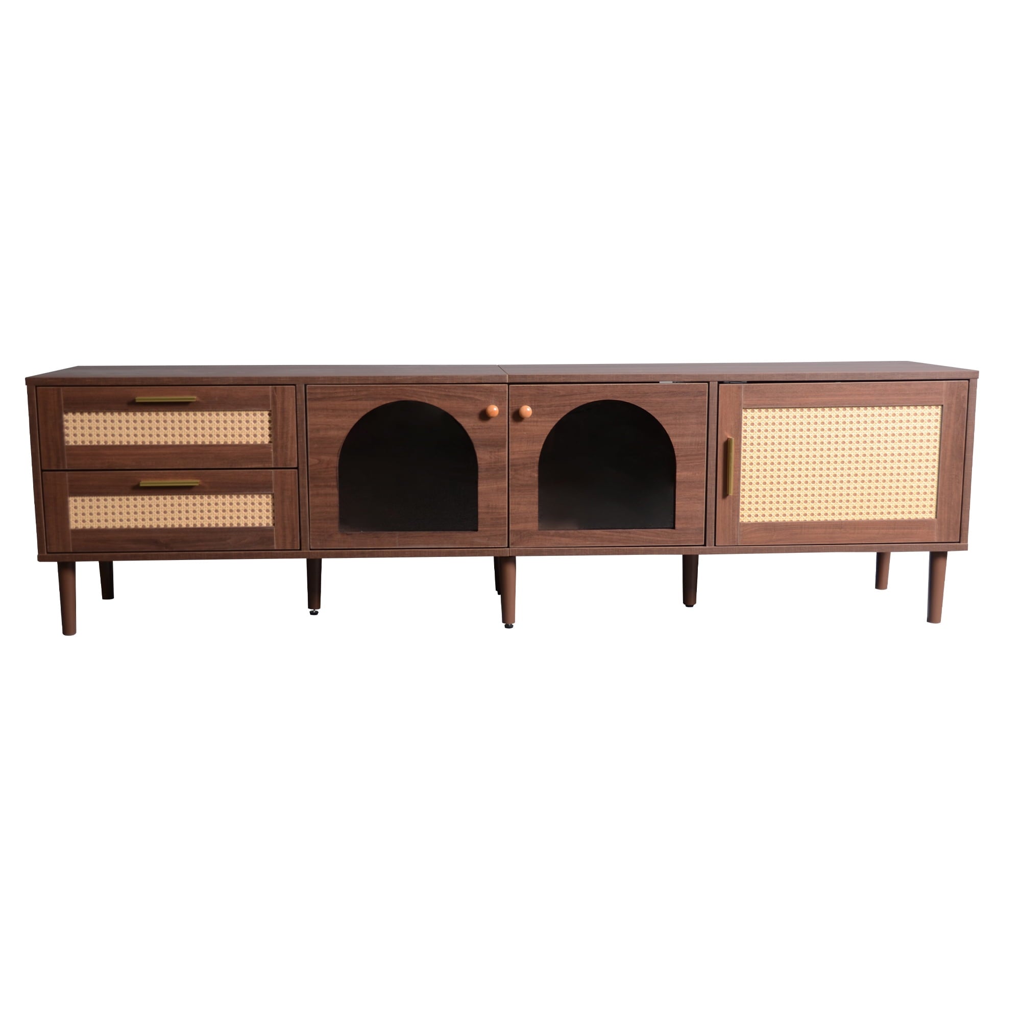 Furnibear Wood TV Stand with 2 Cabinets and Shelves