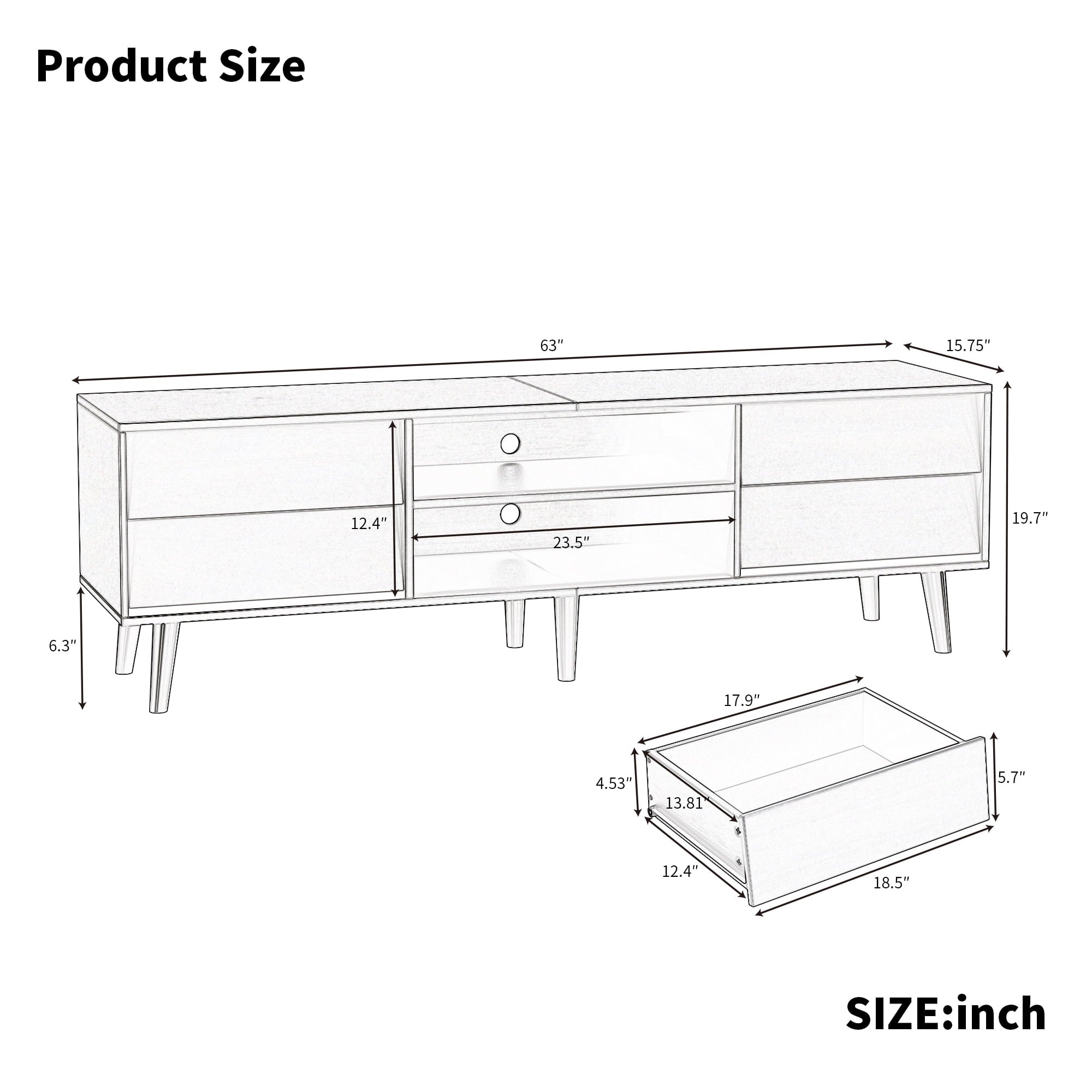 Furnibear 63in Wood TV Stand with Drawers, Entertainment Center for Living Room Bedroom