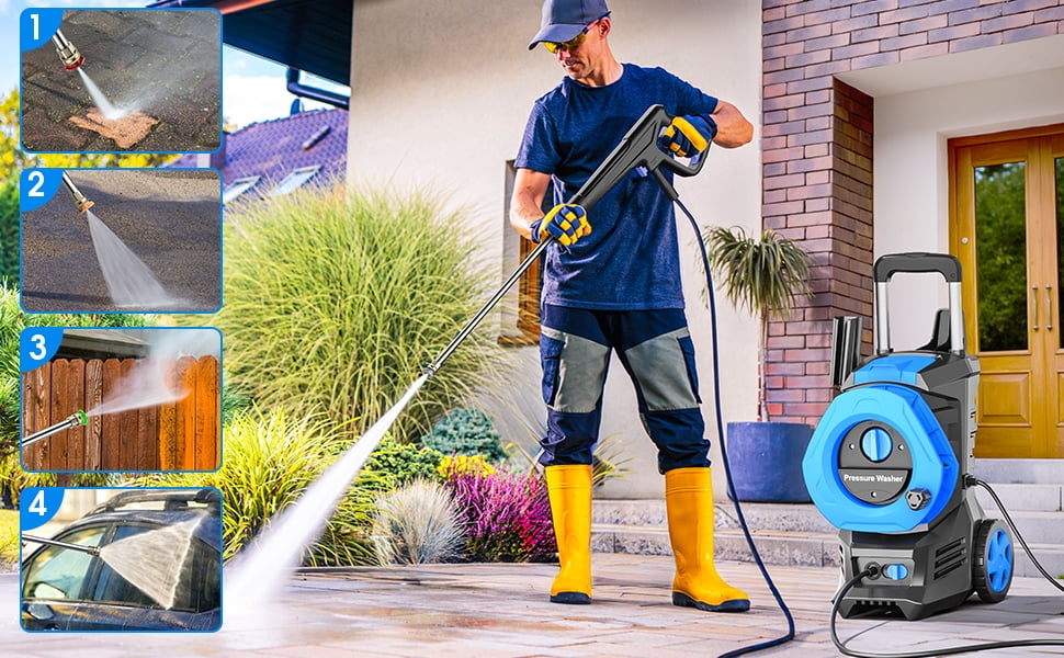 Furnibear 3800 PSI Electric Pressure Washer, 1800W Power Washer with 4 Quick-Connect Nozzles Soap Bottle, IPX5 Waterproof TSS Safety Lock for Car, Patio Driveway Cleaning
