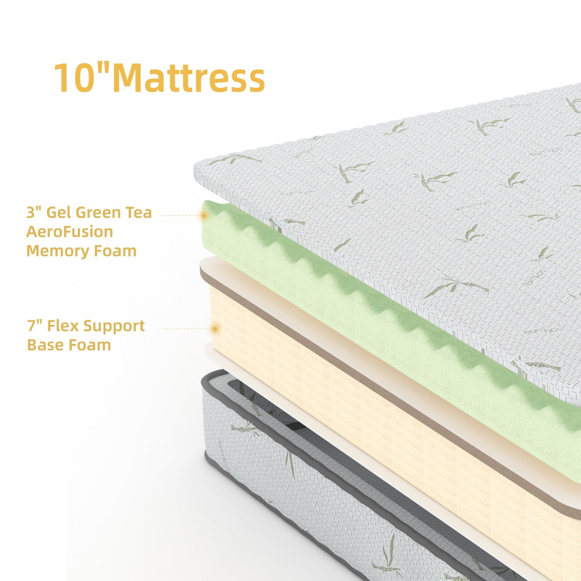Furnibear 8 inch Twin Mattress, Gel Green Tea Infused Memory Foam Mattress,Adult