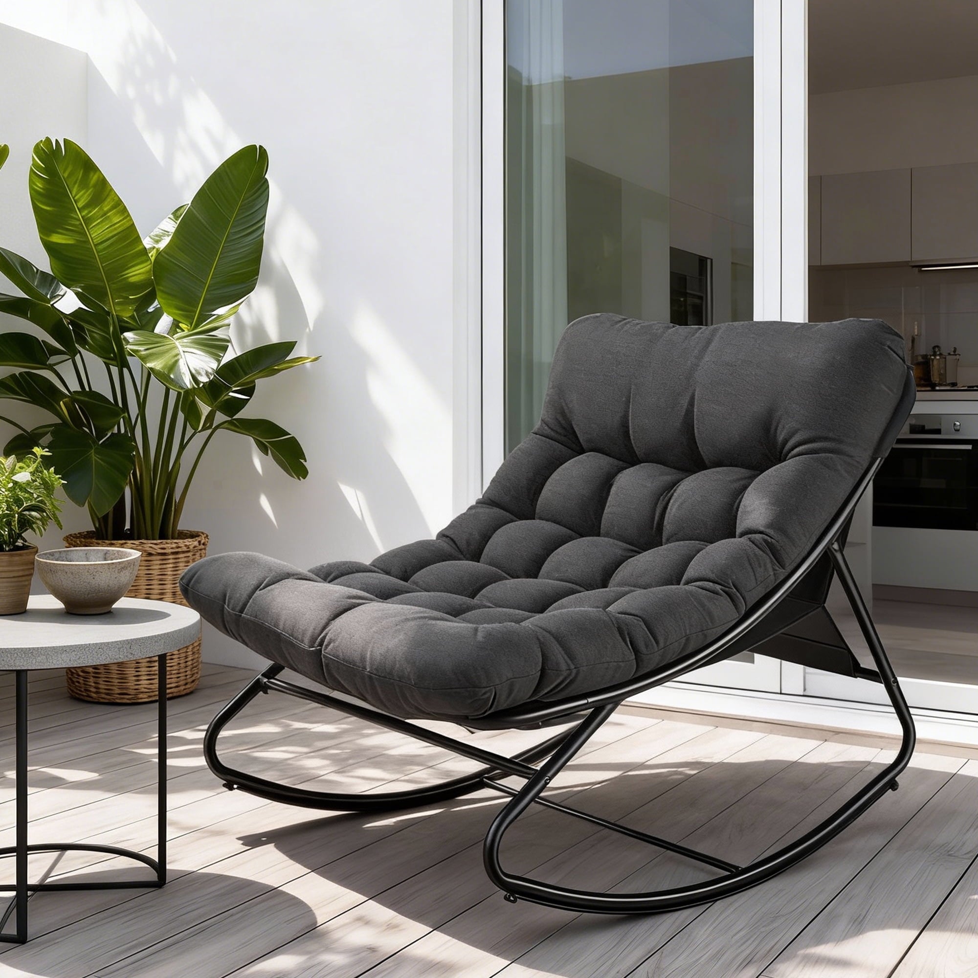 Furnibear Oversized Outdoor Rocking Chair,Patio Rocker with Thick Cush