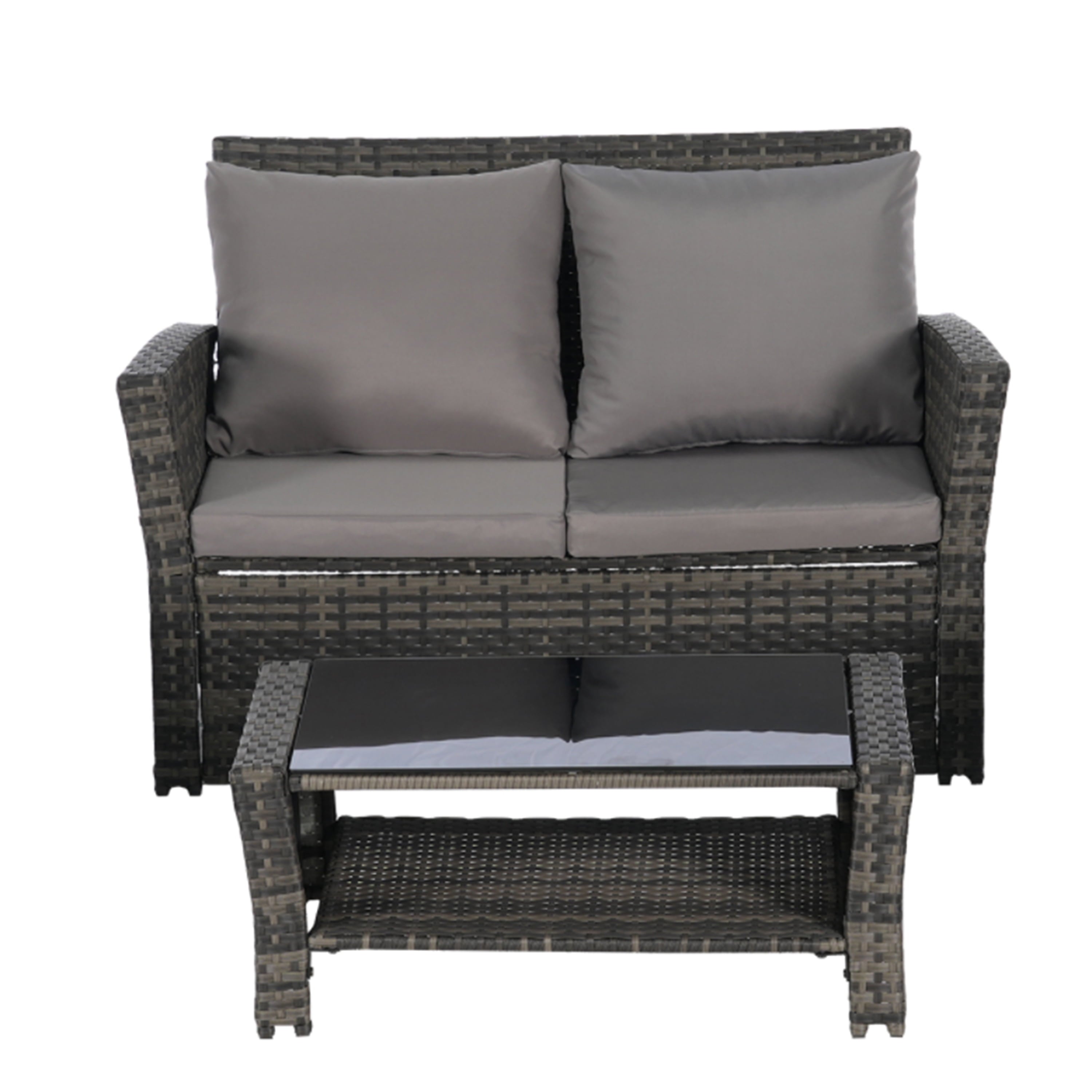 Furnibear 6 Piece Patio Furniture Sets, Rattan Wicker Outdoor Conversation Set with Ottoman and Tempered Glass Coffee Table