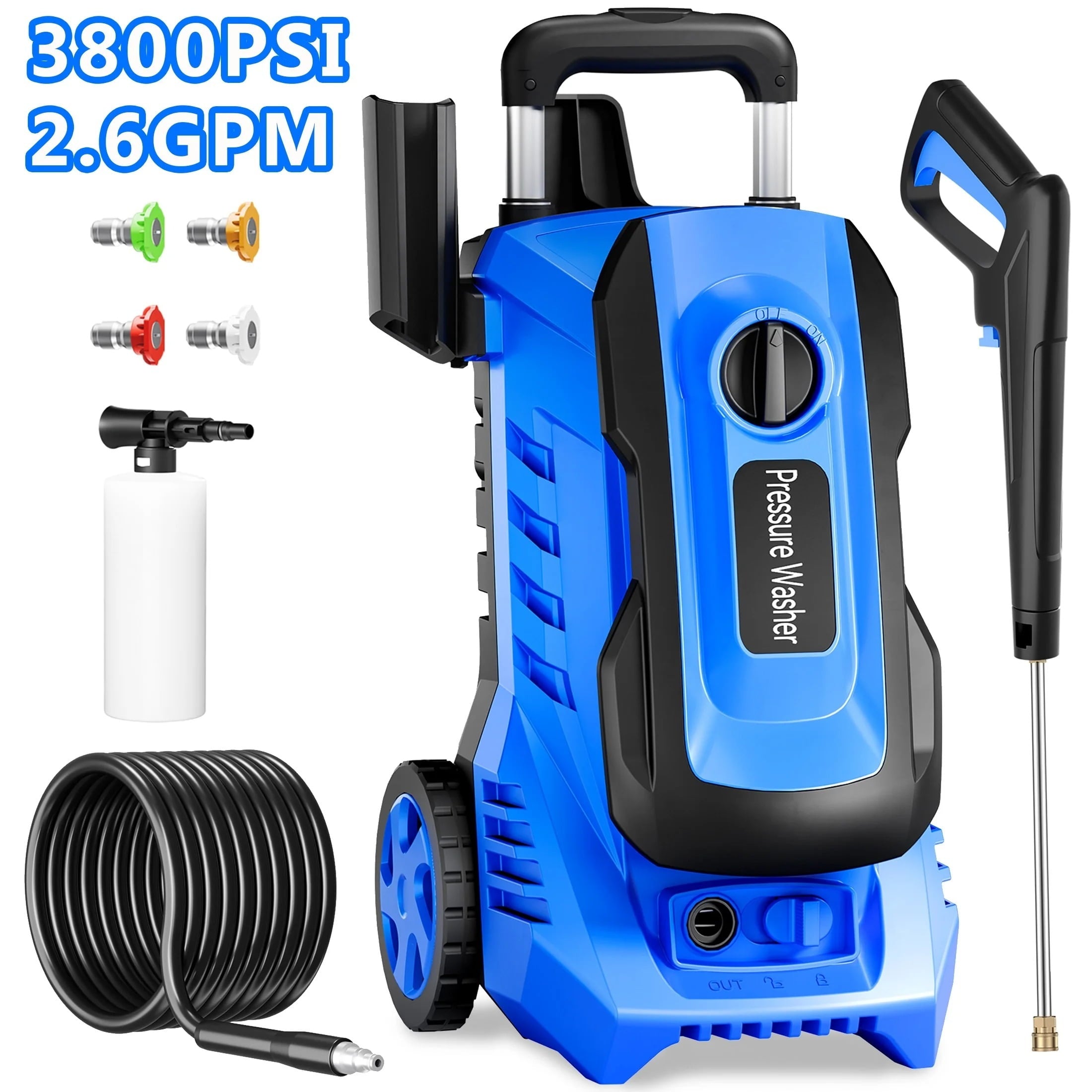 Electric Pressure Washer, Furnibear 2.6 GPM Power Washer with 5 Quick Connect Nozzles, High Pressure Cleaning Machine with Foam Cannon for Cars, Fences, Patios, Decks, Patios and Driveway(Blue)