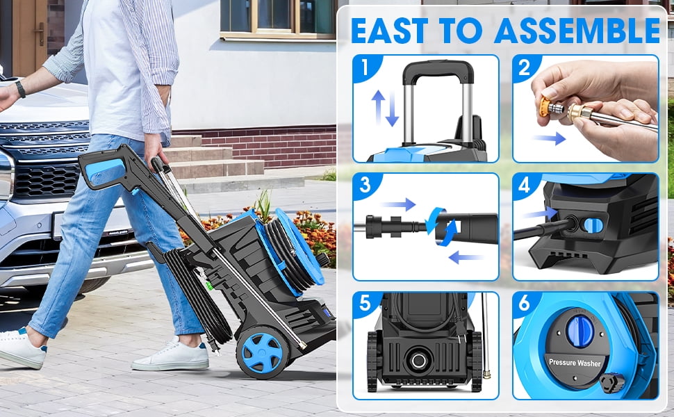 Furnibear 3800 PSI Electric Pressure Washer, 1800W Power Washer with 4 Quick-Connect Nozzles Soap Bottle, IPX5 Waterproof TSS Safety Lock for Car, Patio Driveway Cleaning