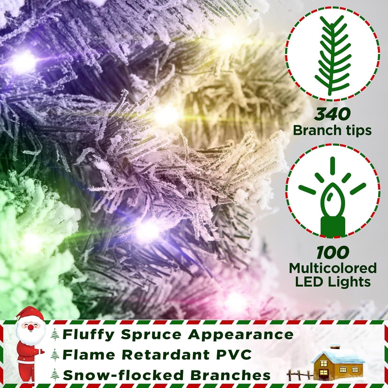 Furnibear 6ft Pre-Lit Flocked Christmas Tree, 1000 Tips with 250 Color Changing Lights & Auto Fluff