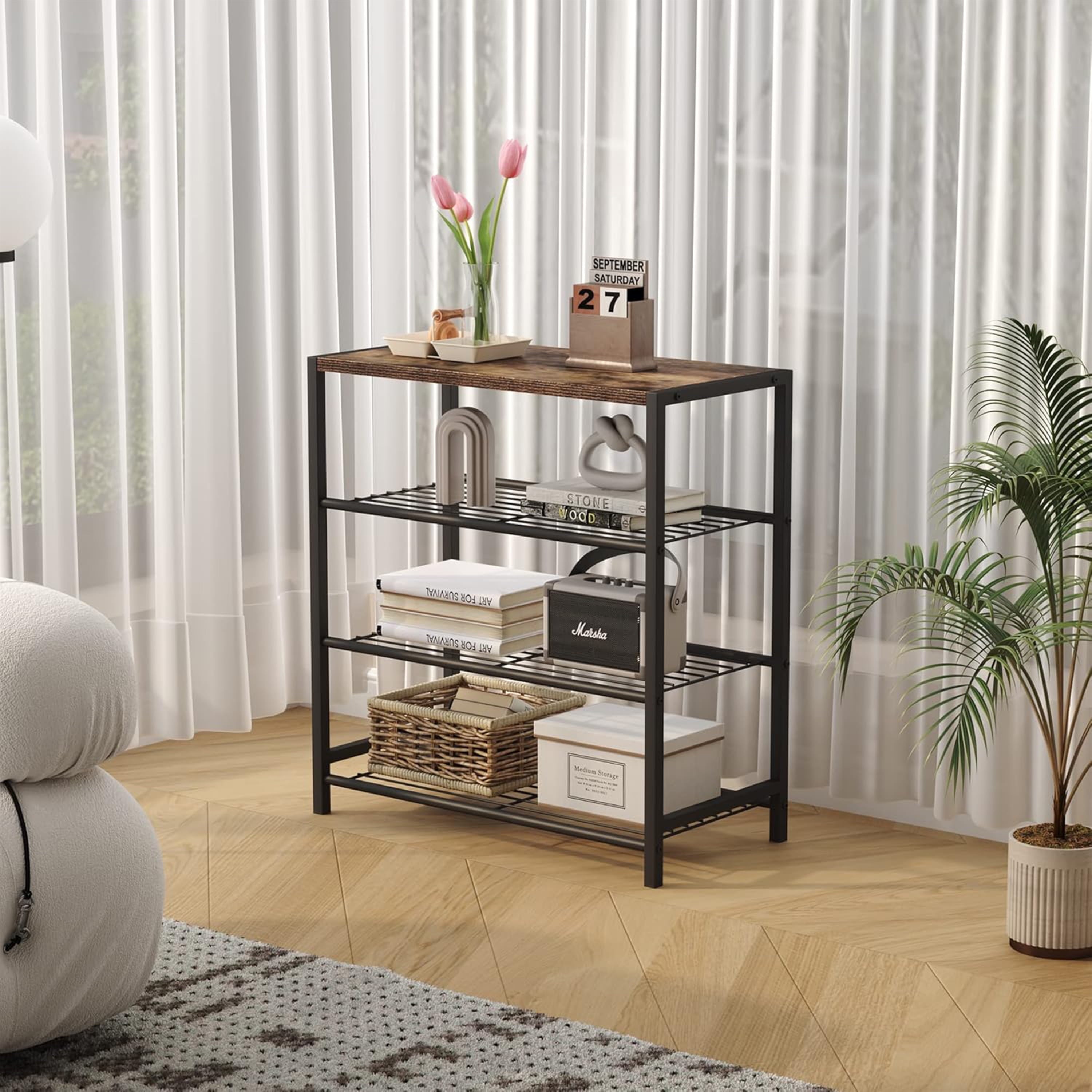 Furnibear 4-Tier Shoe Rack Organizer, Shoe Tower for Closet, Shoe Storage Shelf with MDF Top Board, Entryway Shoes Organizer