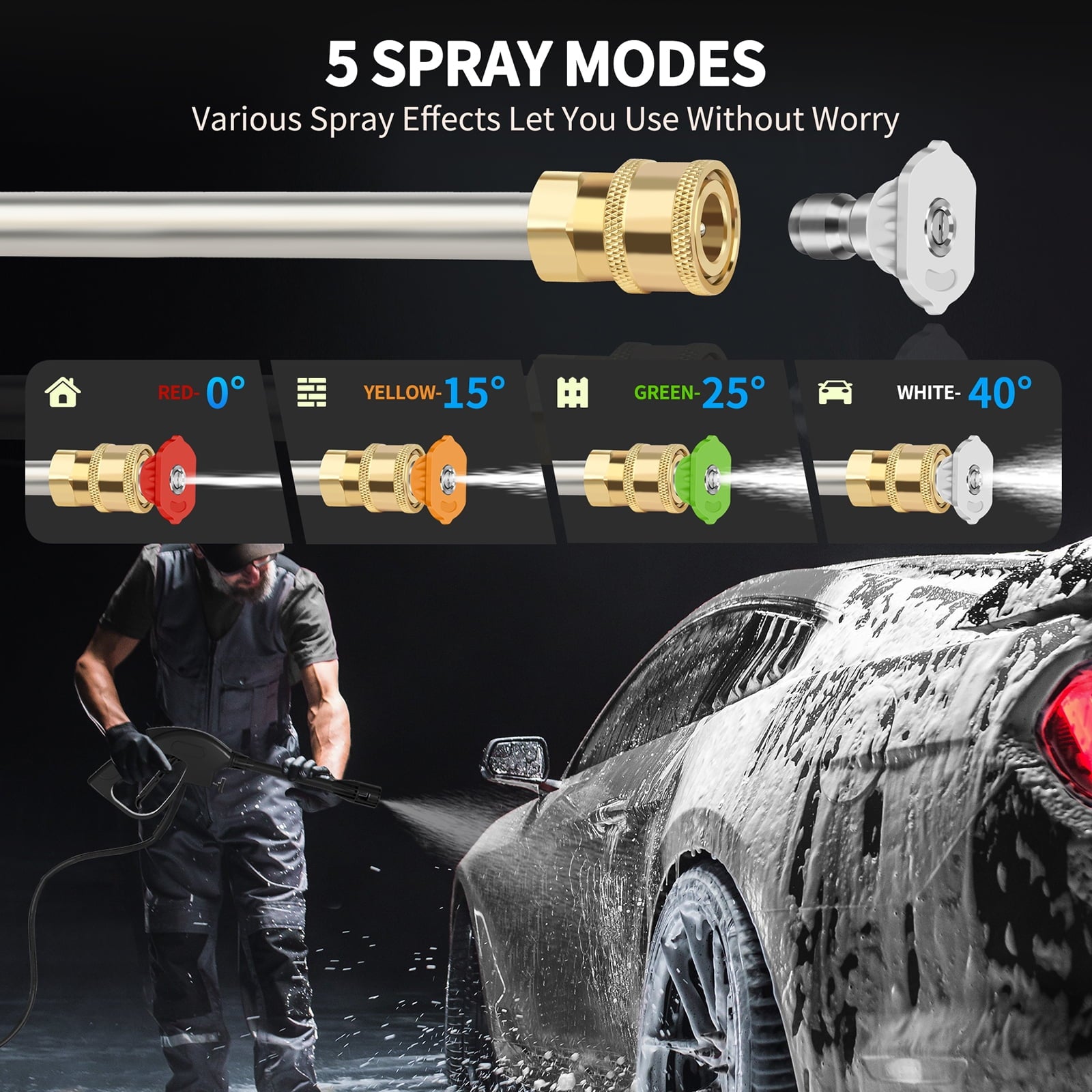 Furnibear 3800 PSI Electric Pressure Washer - Lightweight with Wheels, Easy to Assemble, Includes 5 Nozzles for Cars, Fences, Patios Driveways