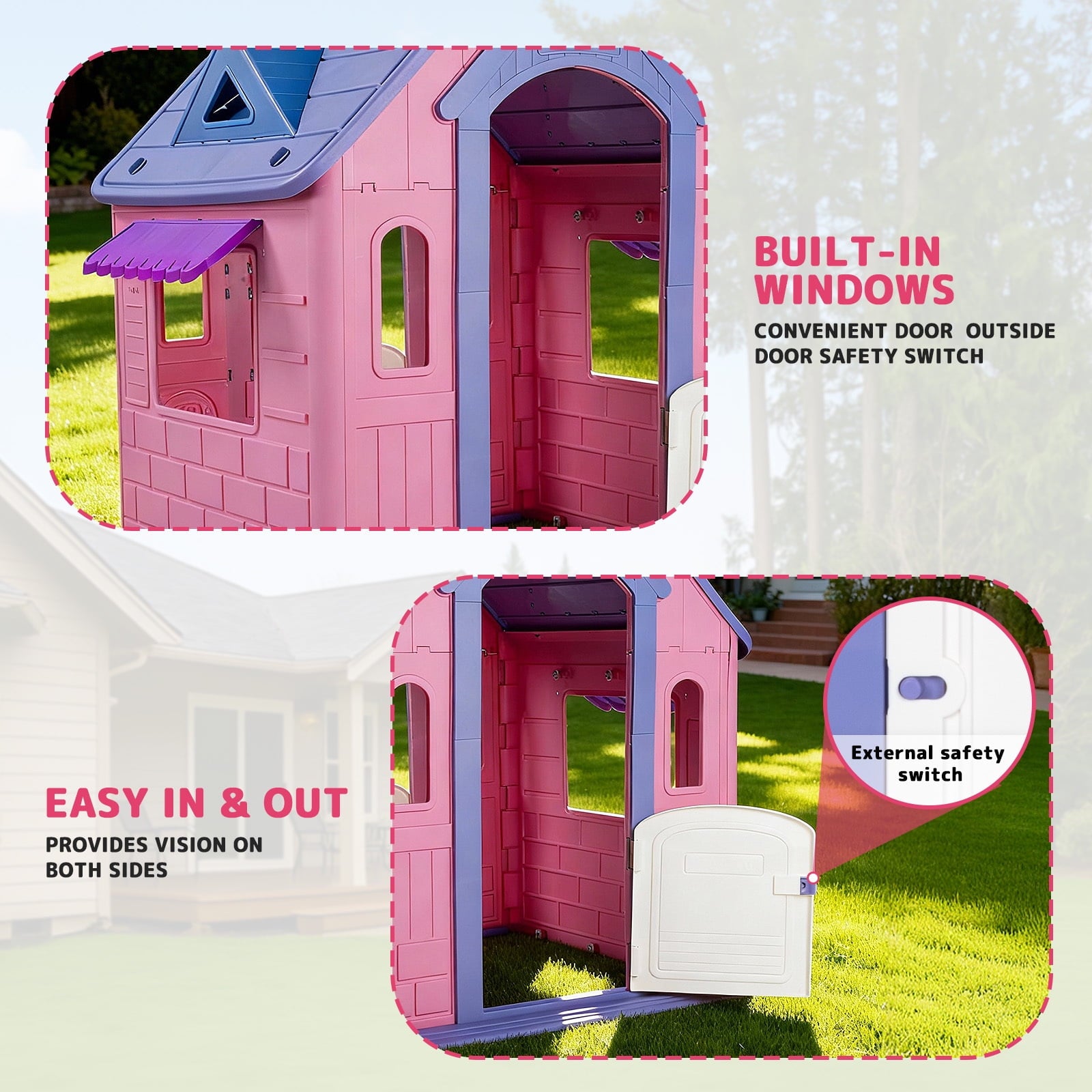 Furnibear Kids Playhouse Indoor Outdoor Slide Football Basketball Ring Toss Play House for Girls Boys Kids 2-8 Years Old