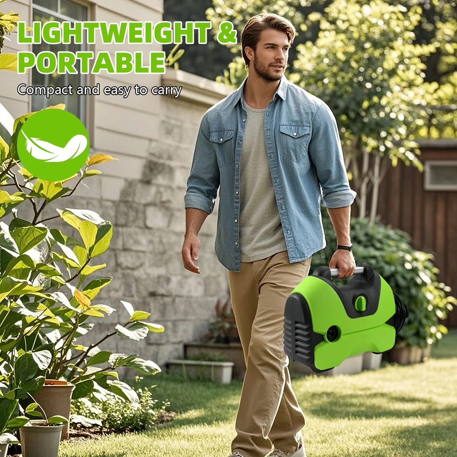 Furnibear Electric Pressure Washer 3000 PSI 2.4 GPM 25 ft Hose16 lb Lightweight with Wheels