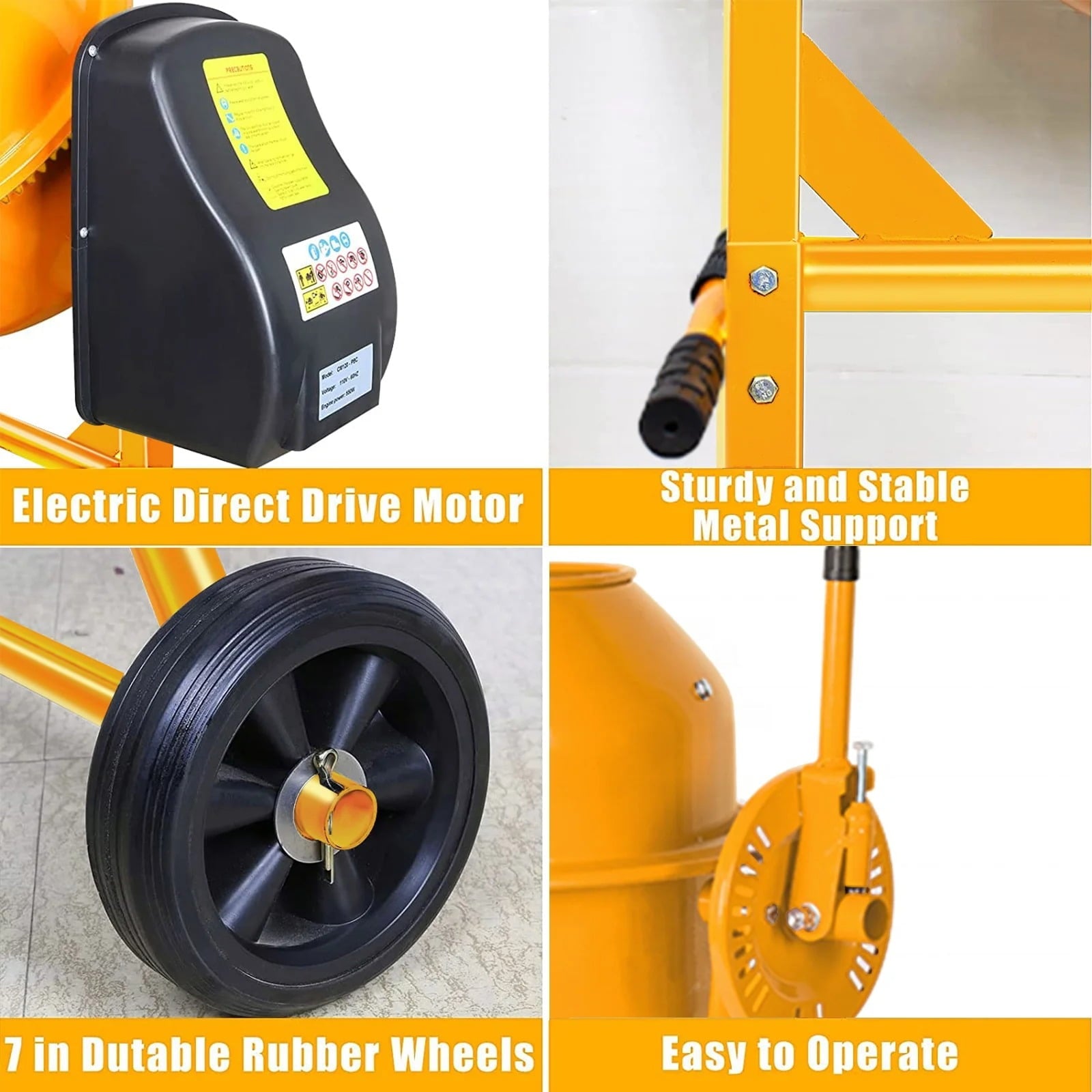 Furnibear 120L Large Capacity Portable Electric Concrete Mixer - 4.2 Cu ft, 1/2 Hp Powerful Motor