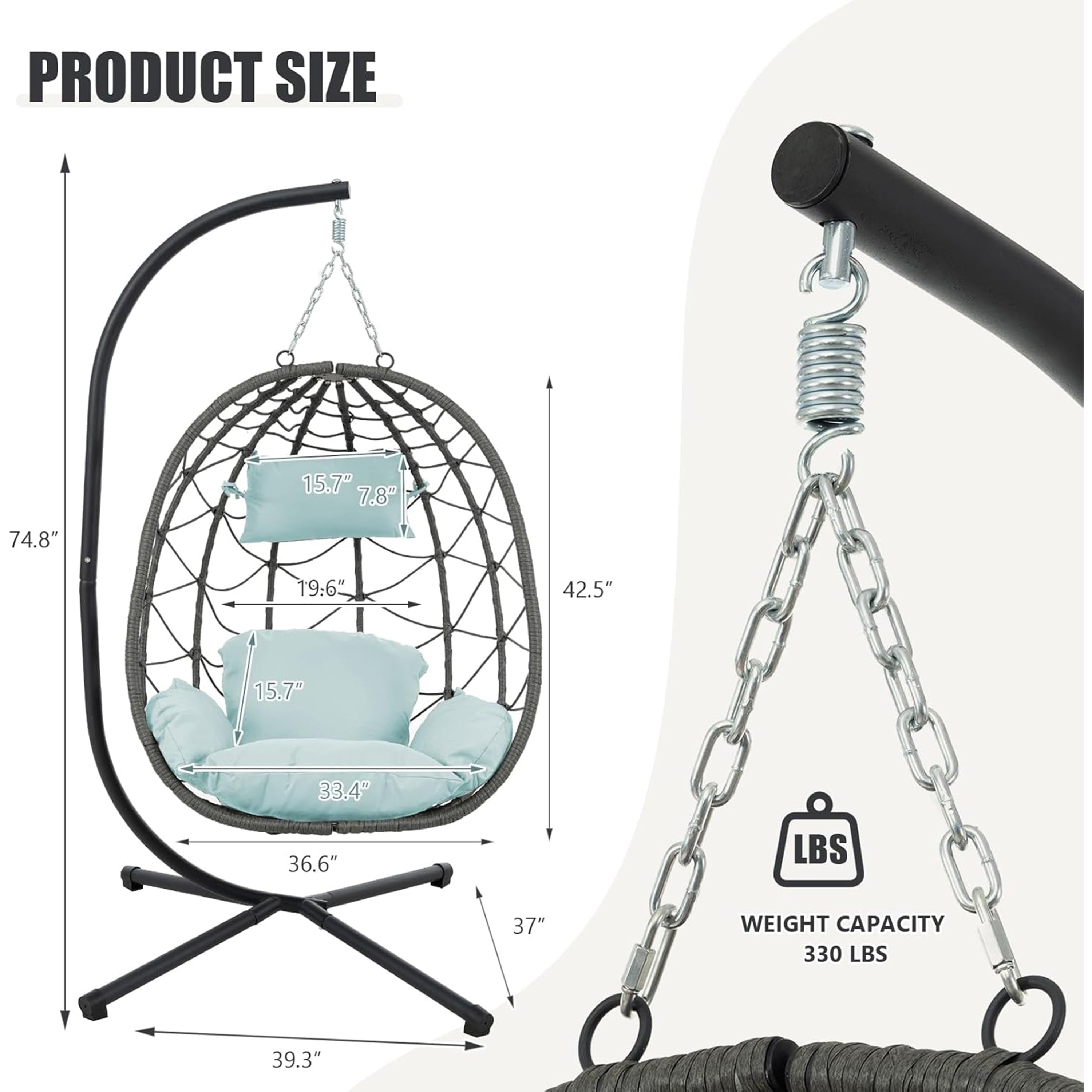 Furnibear Egg Chair with Stand,Patio Rattan Wicker Hanging Swing Egg Chair Hammock Chair for Bedroom Porch Garden,Thickened Aluminum Alloy Steel Frame