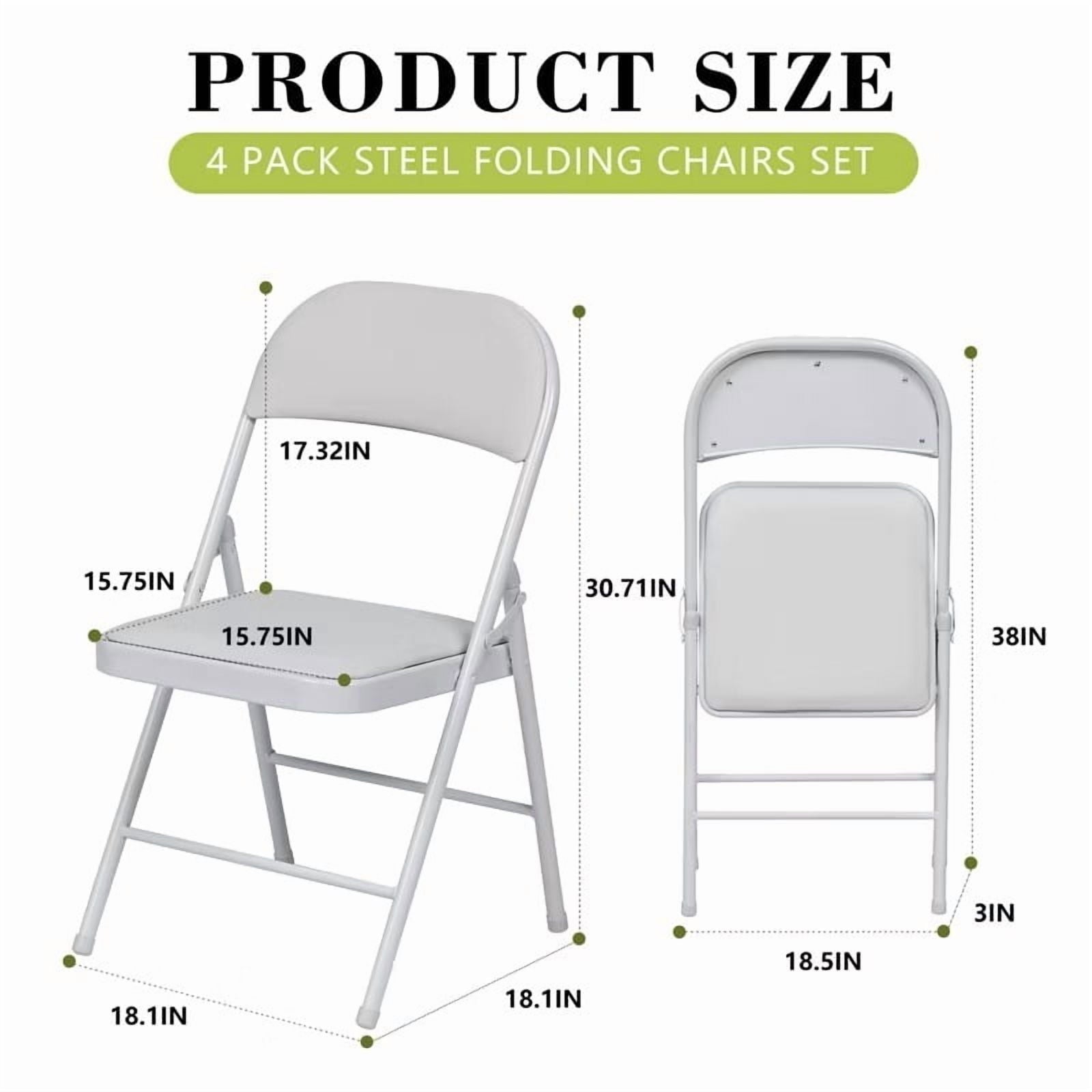 Furnibear 4 Pack Folding Chairs with Padded Vinyl Seat, Heavy-Duty Metal Frame, Supports 330 lbs, Portable Lightweight,Gray