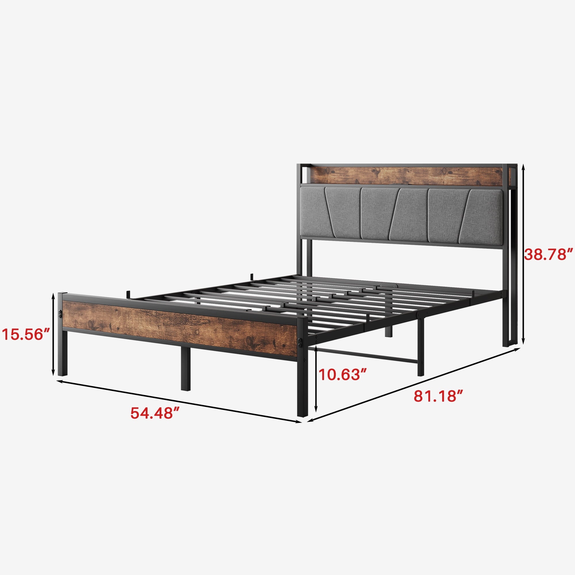 Furnibear FULL SIZE Bed Frame with Storage Headboard and USB Charging Station, Sturdy Shake-Free Platform, No Box Spring Needed, Easy Tool-Free Assembly
