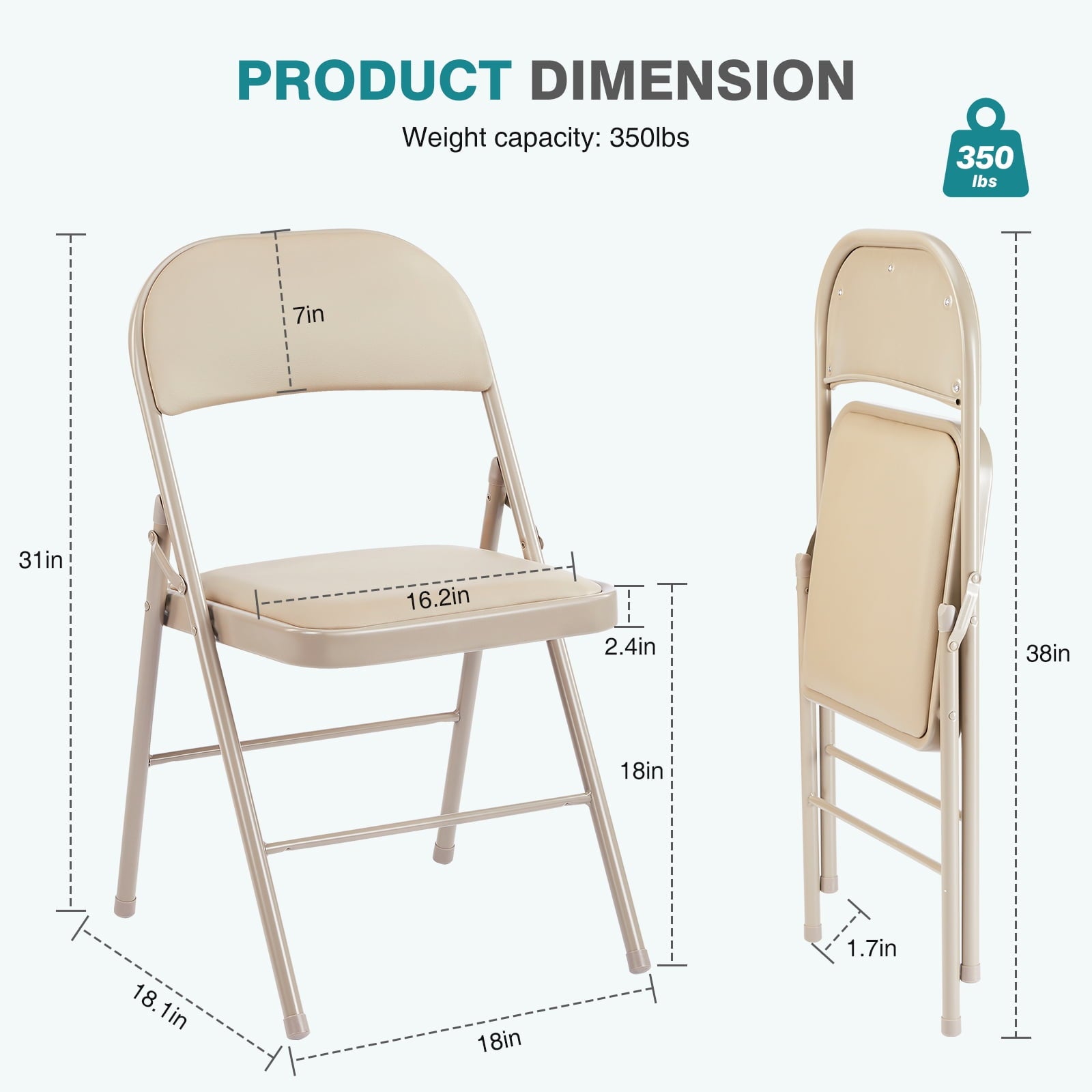 Furnibear 4 Pack Folding Chairs, Leather Padded Cushion Chairs with Comfortable Cushion and Stainless Steel Frame for Home and Office, for Indoor and Outdoor Events