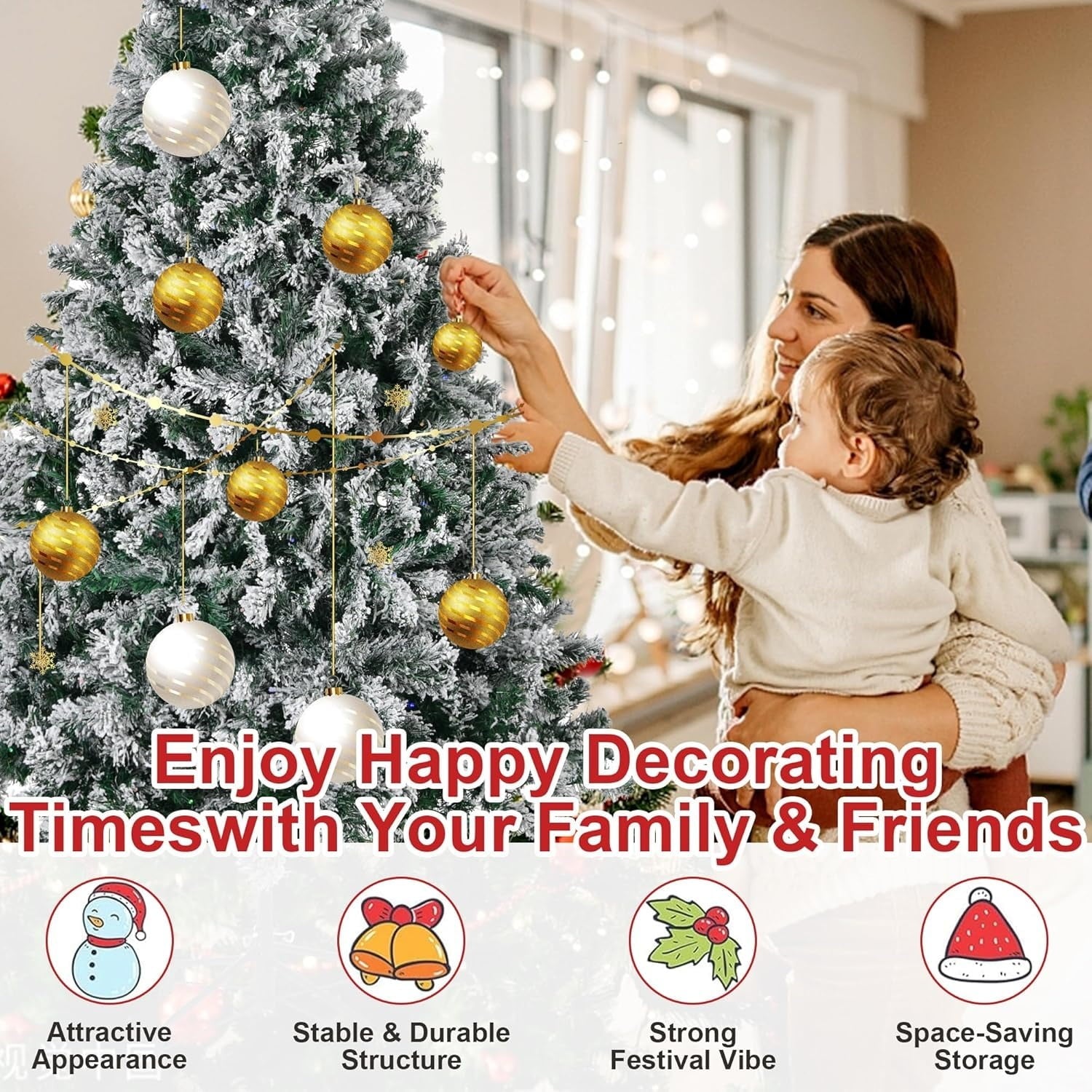 Furnibear 6.5ft Pre-Lit Flocked Christmas Tree, 821 Tips with 250 Multi-Color Changing LED Lights