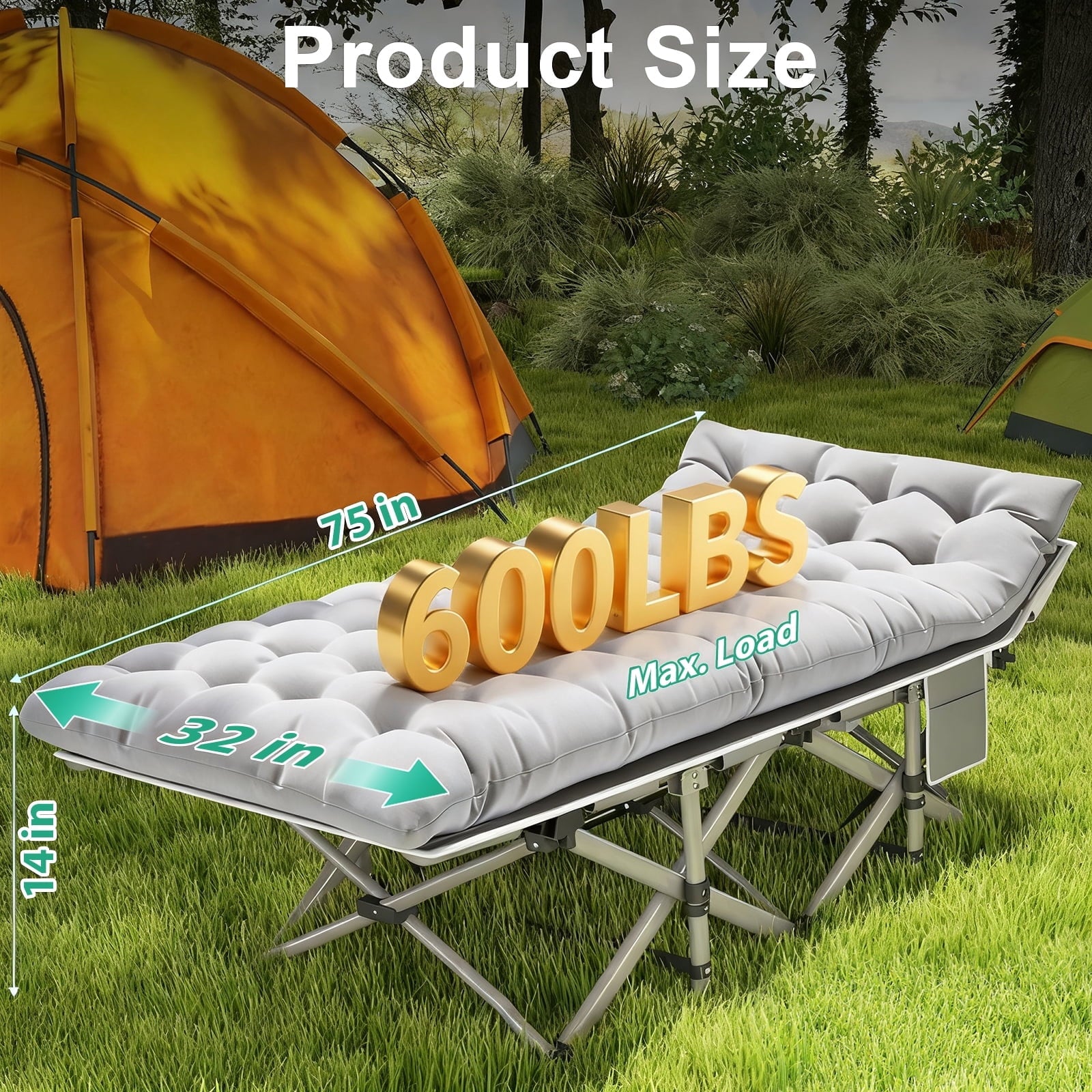 Furnibear Oversize Camping Cots for Adults, Folding Cot with Mattress and Carry Bag, Portable Sleeping Cot for Camping, Outdoor, Travel Home Guest Bed