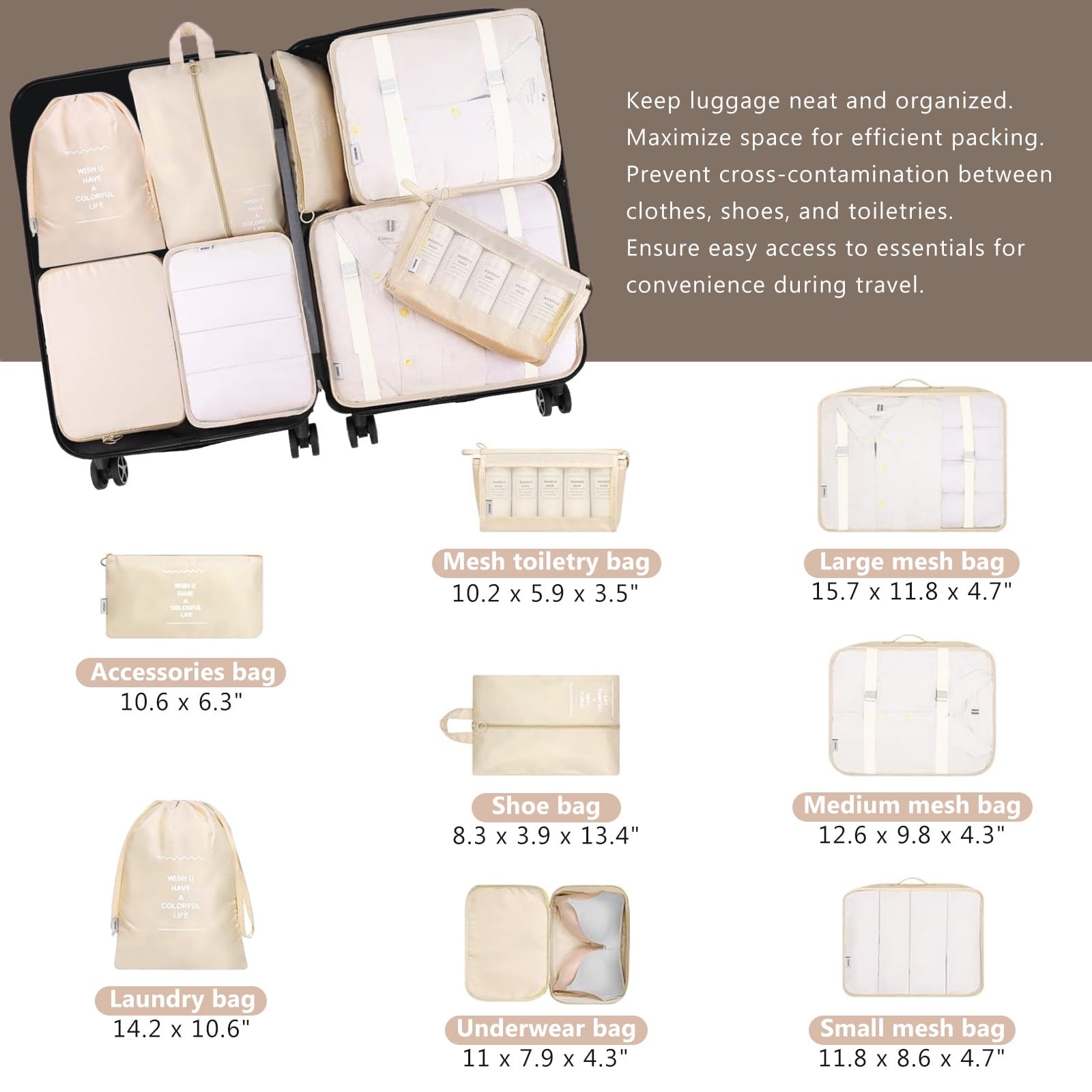 Furnibear 4 Piece Luggage Sets Travel Suitcase Set with 8PCS Organizer