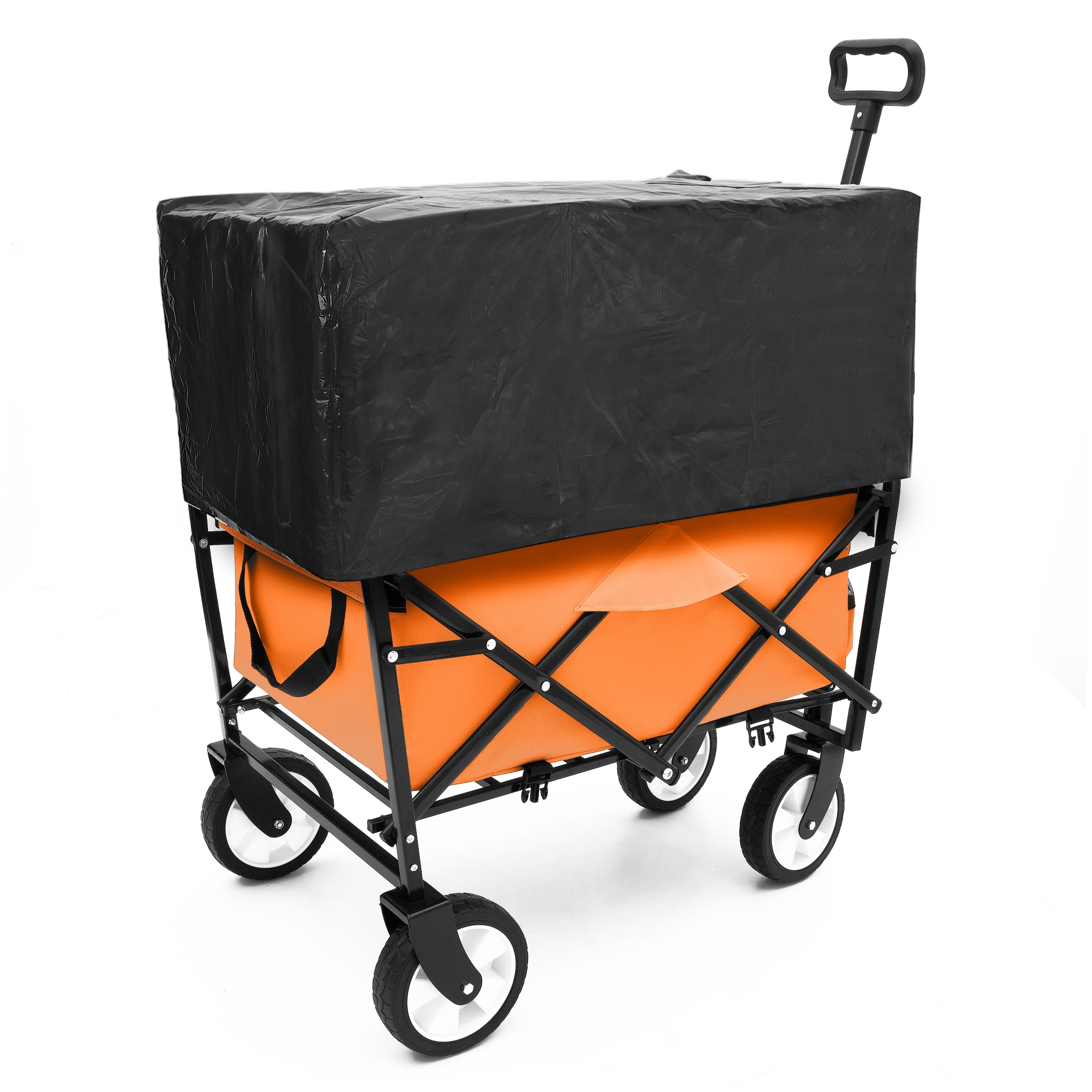 Furnibear Heavy-Duty Folding Wagon Cart with All-Terrain Wheels,Includes 3 Liner Bagsfor Camping, Beach, Grocery,Orange