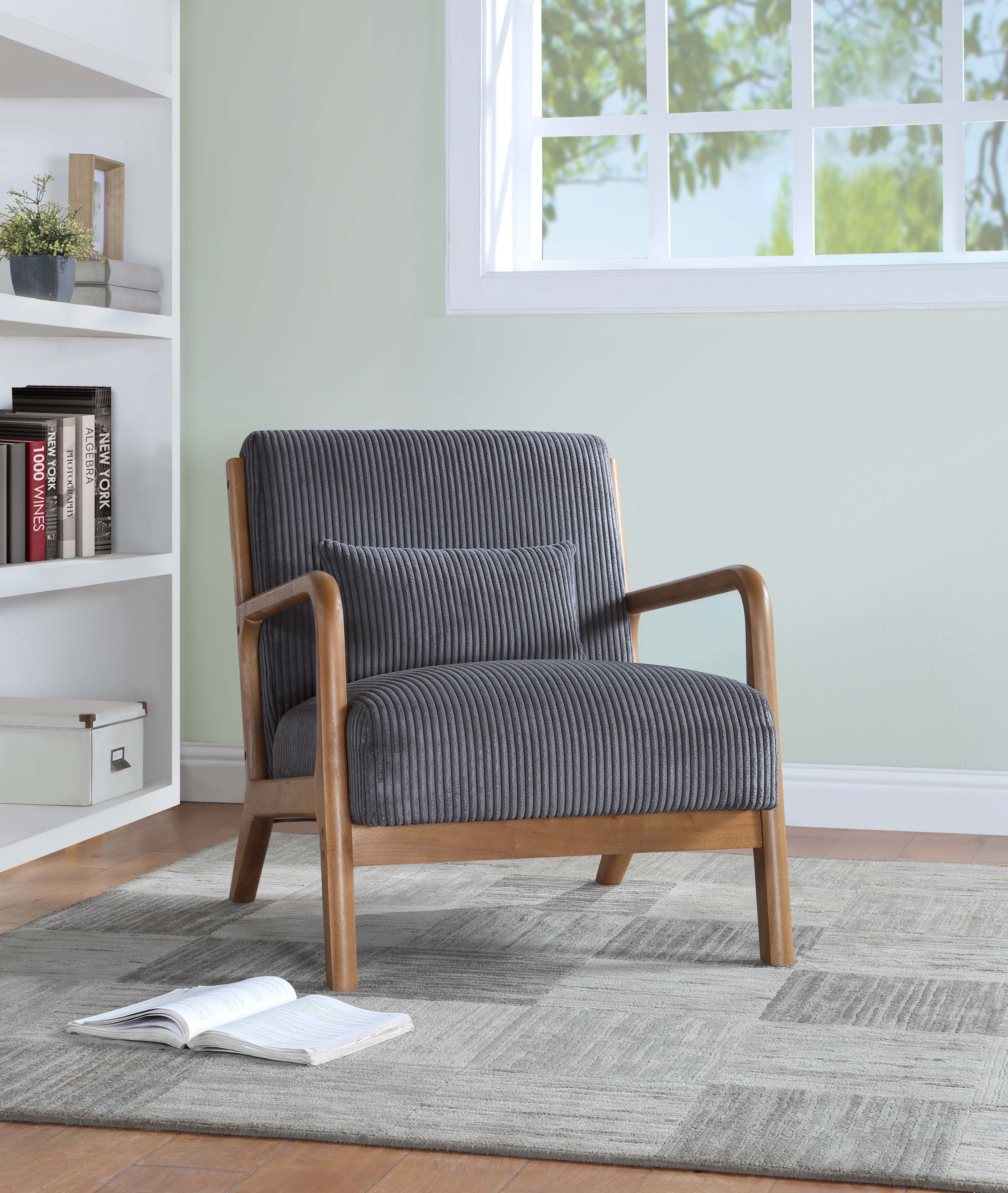 Furnibear Accent Chair, Thick Padded Corduroy Armchair with Solid Wood Frame - Easy Assembly,Gray