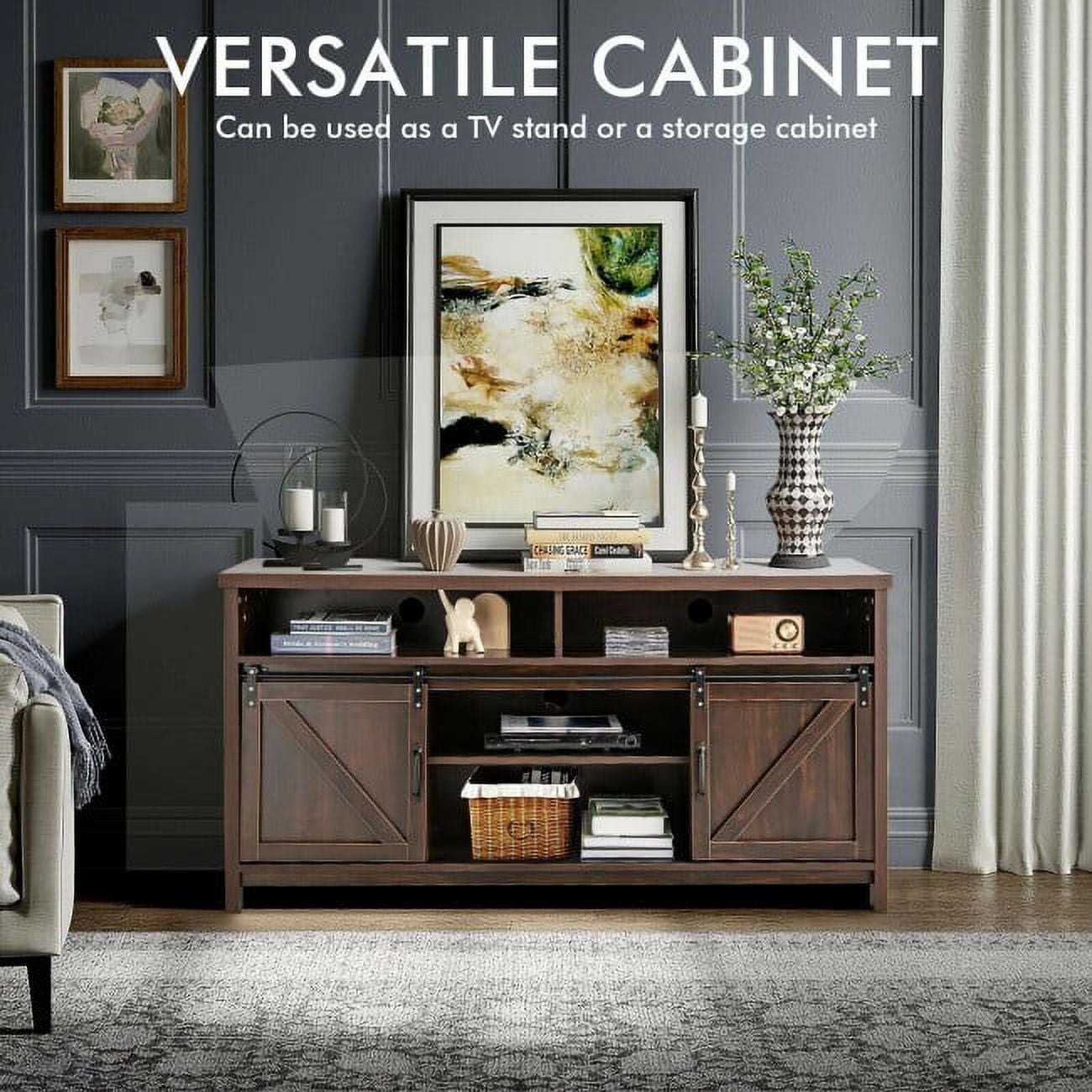 Furnibear 59 Inch Retro TV Stand with Sliding Double Barn Door