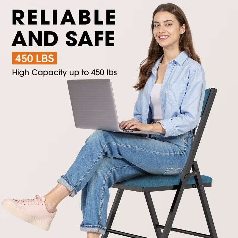 Furnibear 6-Pack Padded Folding Chairs with Metal Frame and Cushioned Seat for Home, Office, Dining, Blue