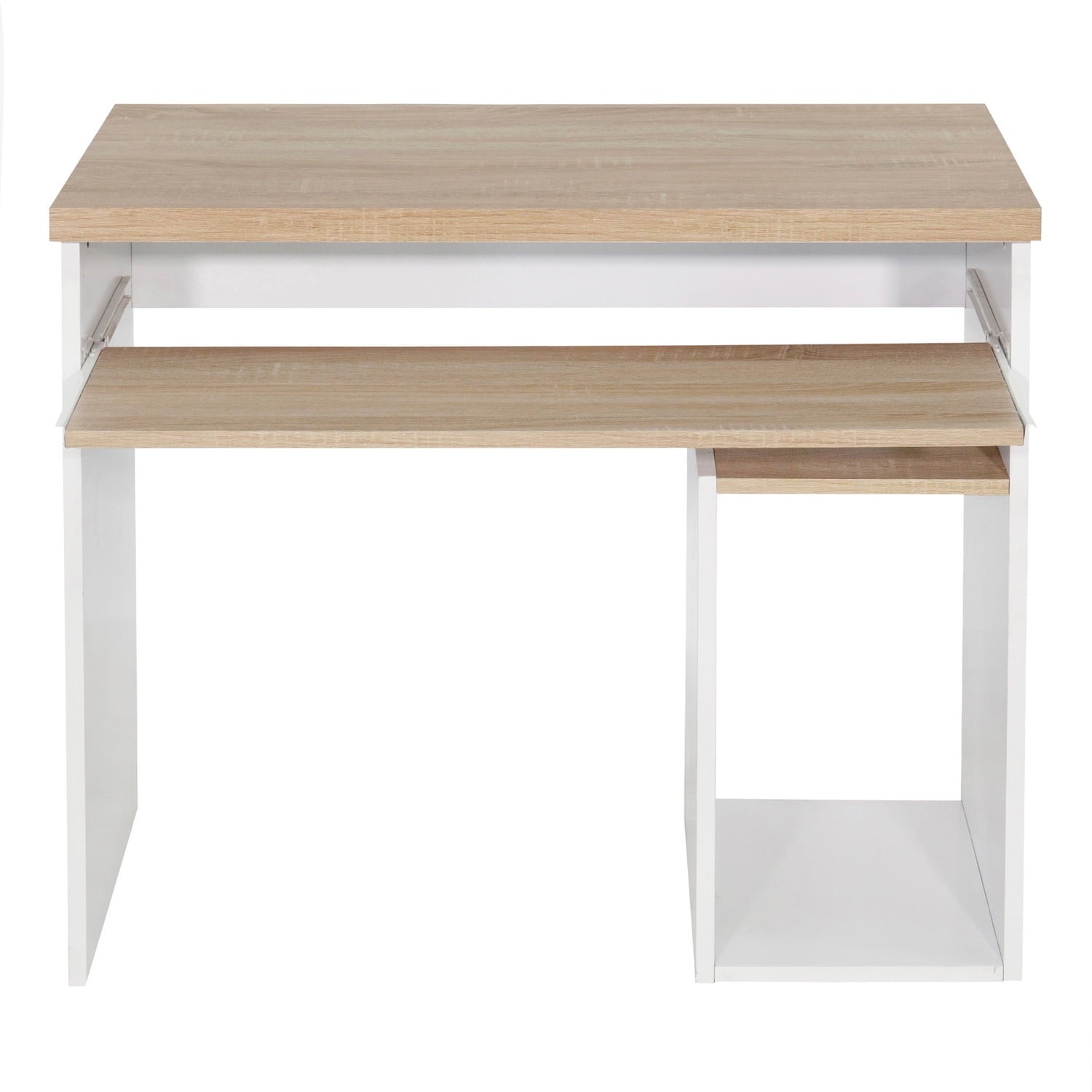 Furnibear Bicolor Writing-Computer Desk with Storage, Large Students-Study Desk with Shelf Home-Office PC Laptop Table Modern Wood Workstation, Oak and White