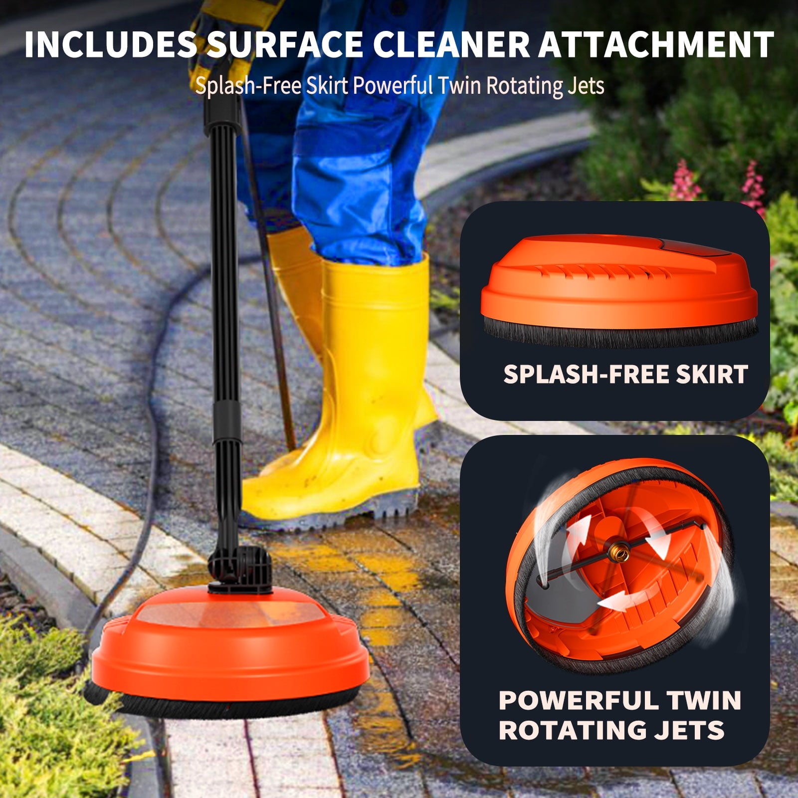 Furnibear 3800 PSI Electric Pressure Washer - Lightweight with Wheels, Easy to Assemble, 2.0GPM, Includes 5 Nozzles for Cars, Fences, Driveways, Orange