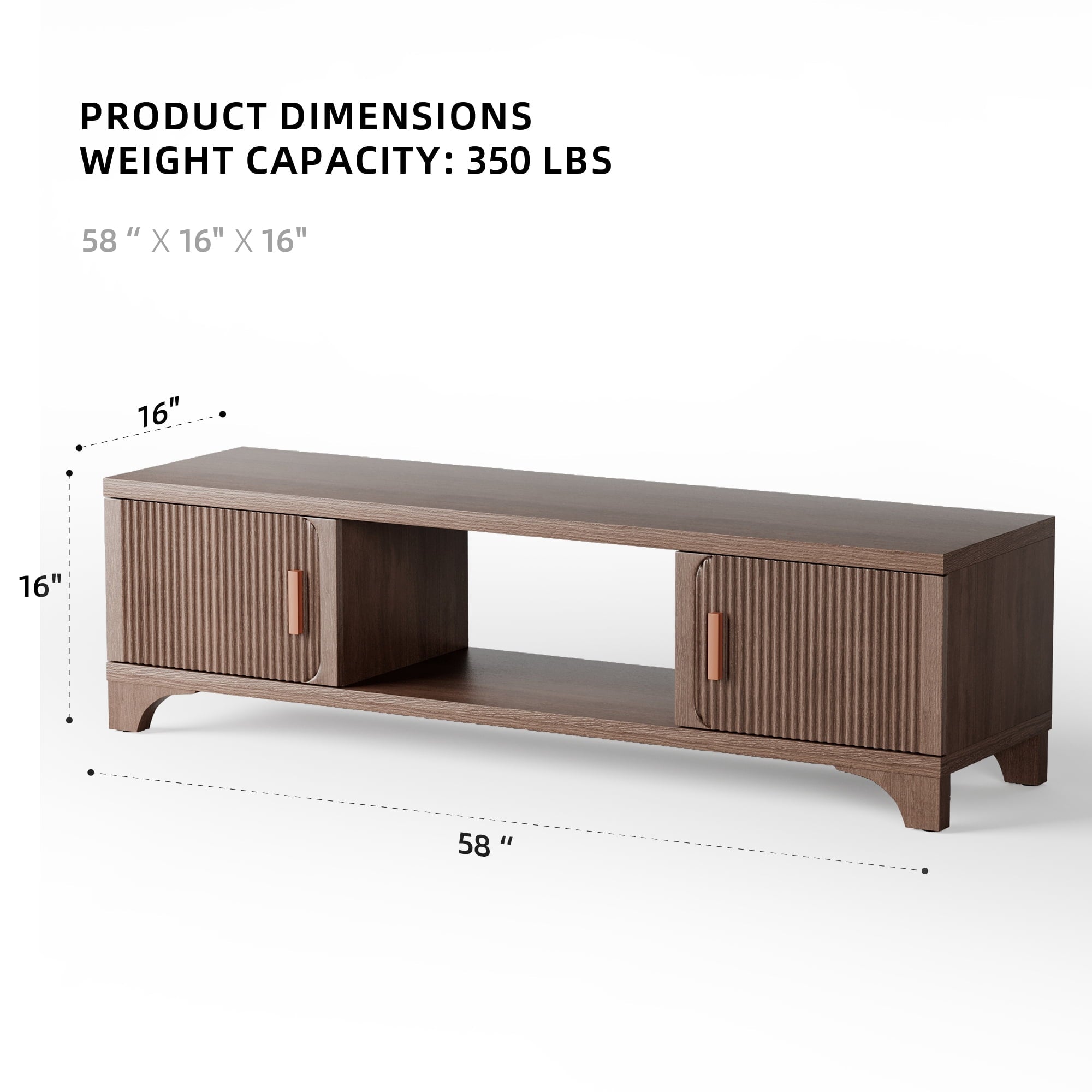 Furnibear Wood TV Stand Up to 75 Inch for Living Room, Mid Century Modern Entertainment Center, TV Console with Fluted Door Cabinets and Open Shelves, for Bedroom,Dark Brown