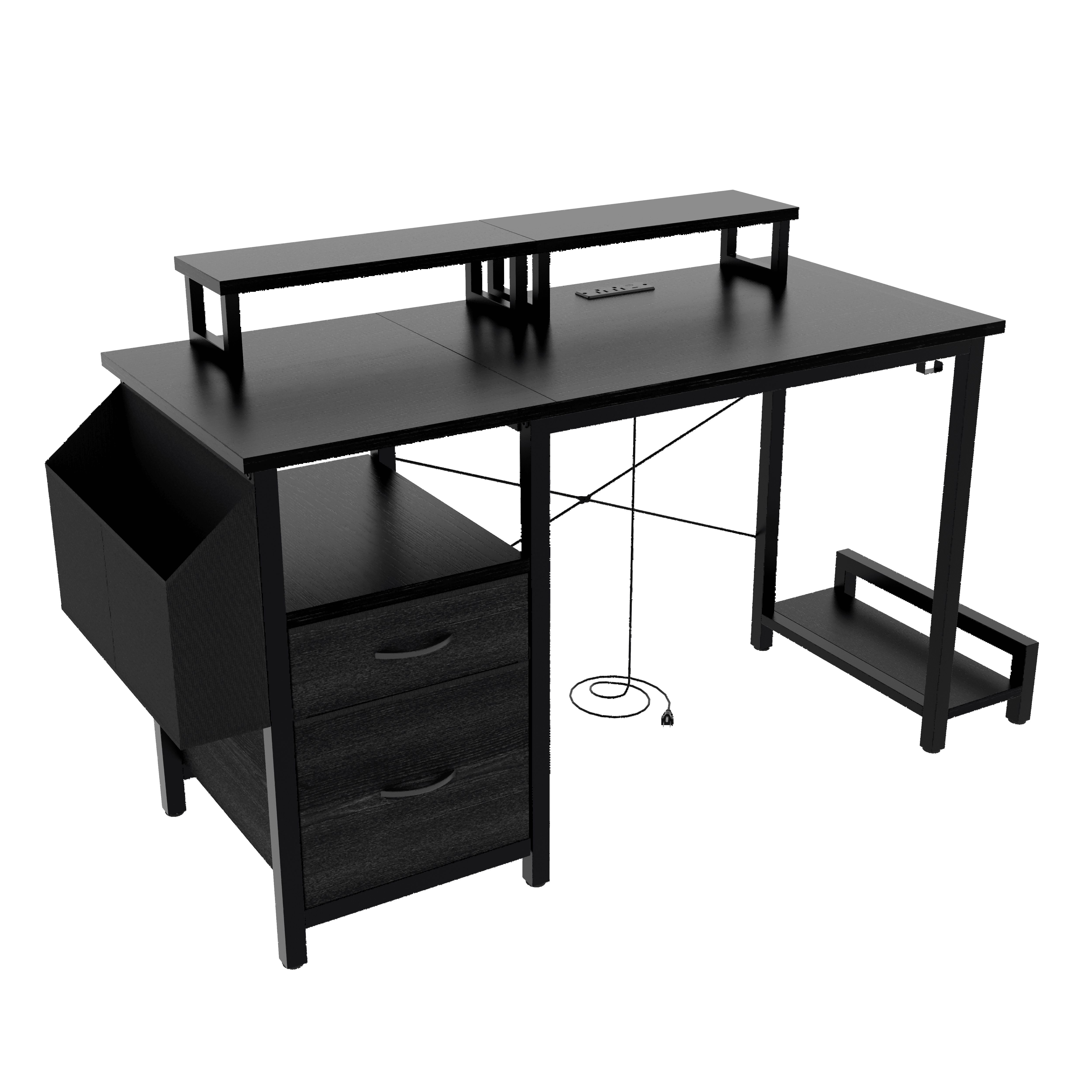 Furnibear Computer Desk with Drawer and Power Outlets, 47in Office Desk with 2 Monitor Stands and Fabric File Cabinet for Home Office, Small Space