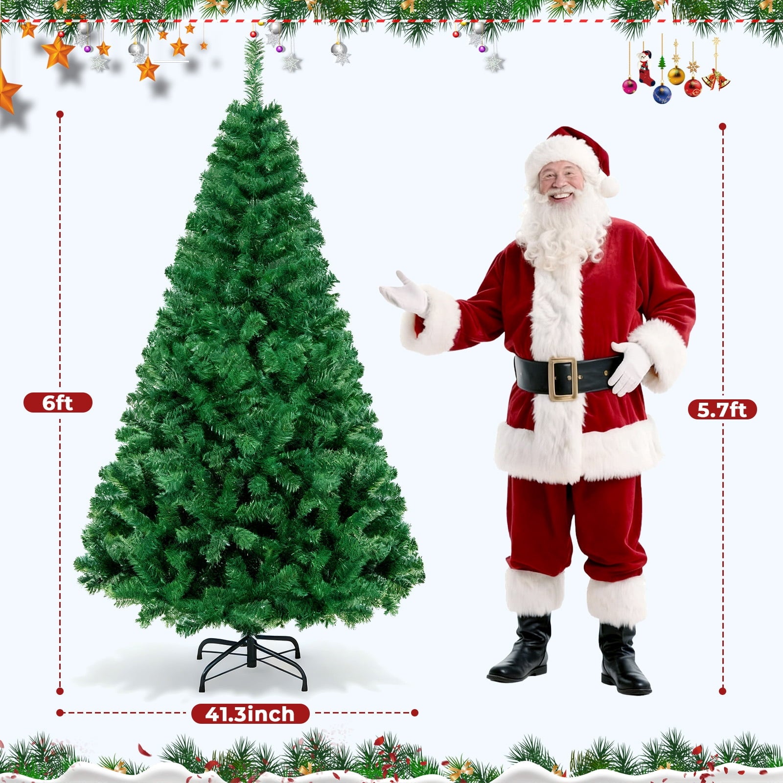 Furnibear 6ft Pre-Lit Christmas Tree, 864 Branch Tips Unlit Traditional Pine Tree for Holiday Decor