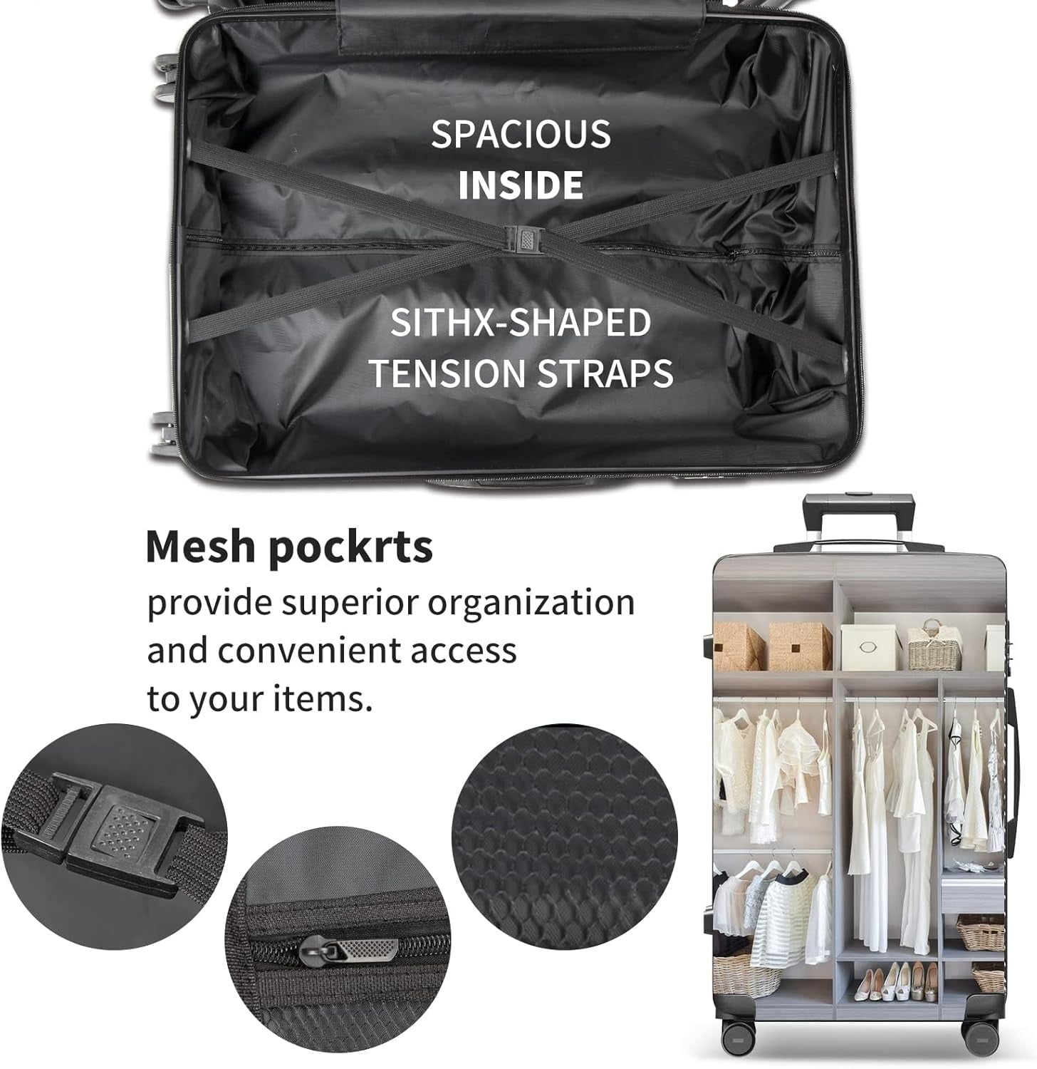 Furnibear 3-Piece ABS Hardshell Luggage Set 20/24/28 Inch with Spinner Wheels, Dark Gray