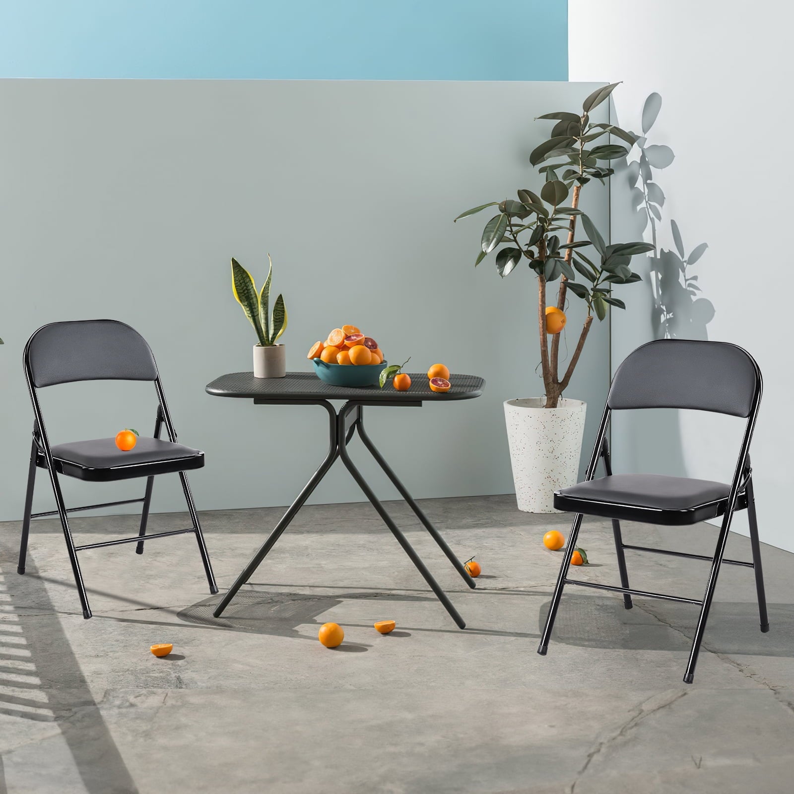 Furnibear 4 Pack Folding Chairs, Leather Padded Cushion Chairs with Comfortable Cushion and Stainless Steel Frame for Home and Office, for Indoor and Outdoor Events