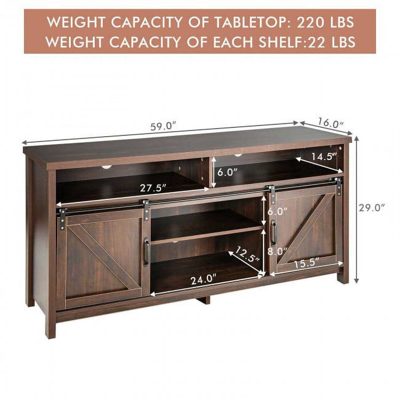 Furnibear 59 Inch Retro TV Stand with Sliding Double Barn Door