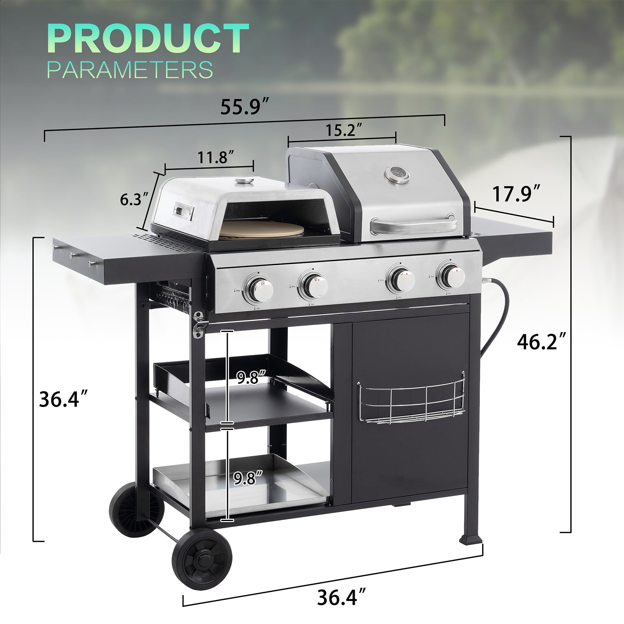Furnibear 2+2 Multi-function Burner Gas Grill and Griddle, Stainless Steel Cover for Outdoor Cooking While Camping