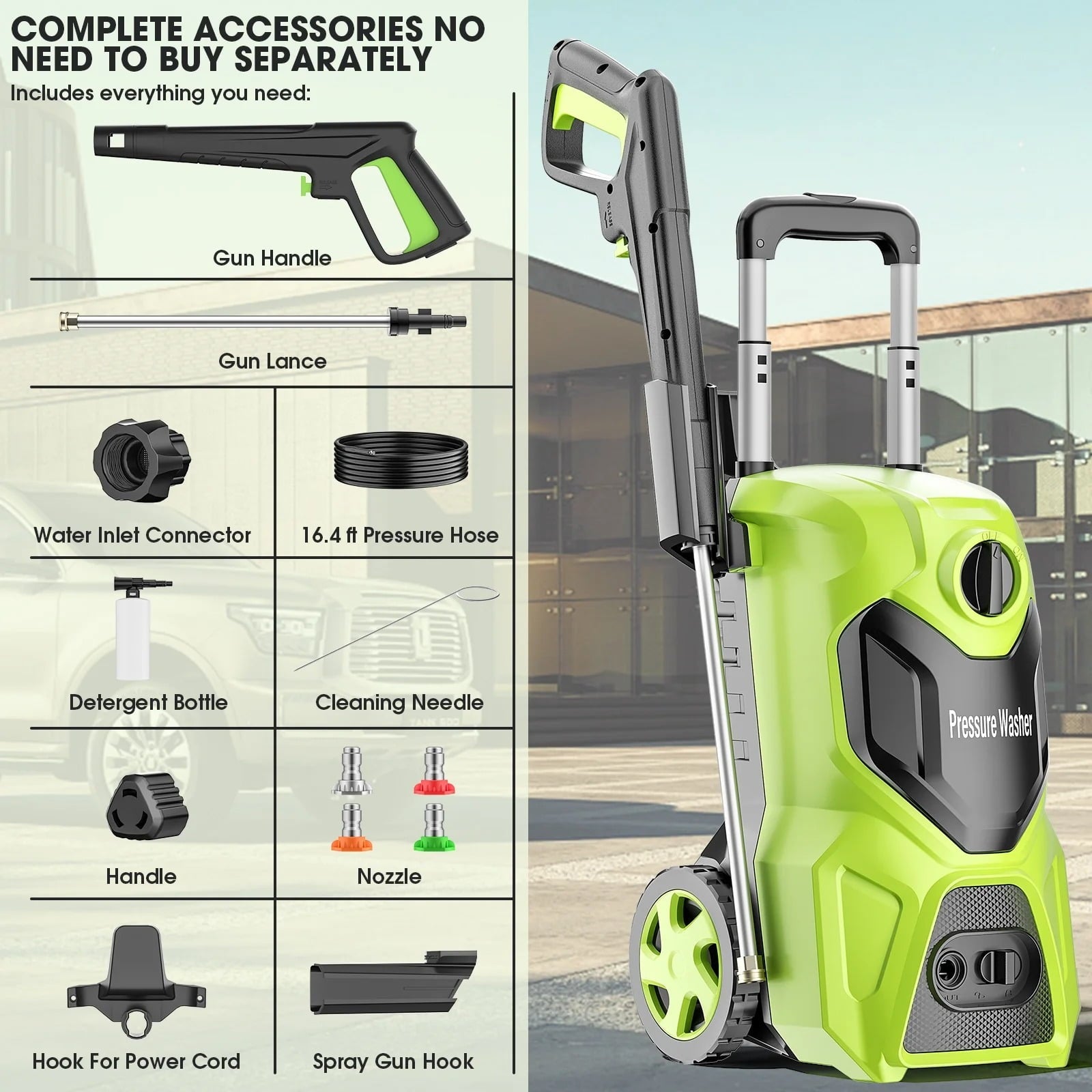Furnibear 4800 PSI Electric Pressure Washer - 2.8 GPM with Foam Cannon with 4 Nozzles, Heavy-Duty for Driveways, Cars, Patios Pool Areas (Commercial Grade)