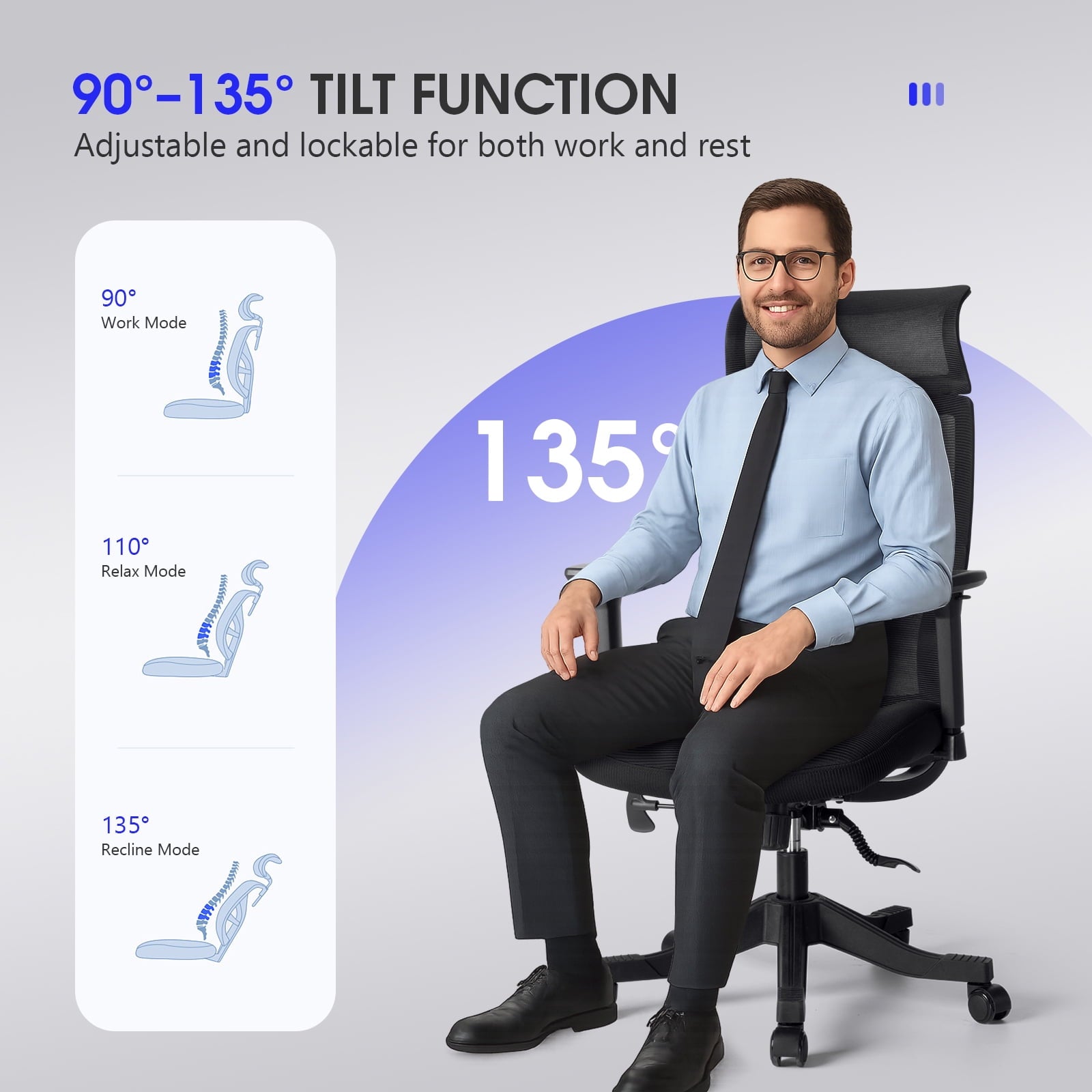 Furnibear Mesh Office Chair with 3D Armrests and Lumbar Support, High Back Desk Chair for Home Office, Adjustable Swivel Task Chair with Easy Assembly