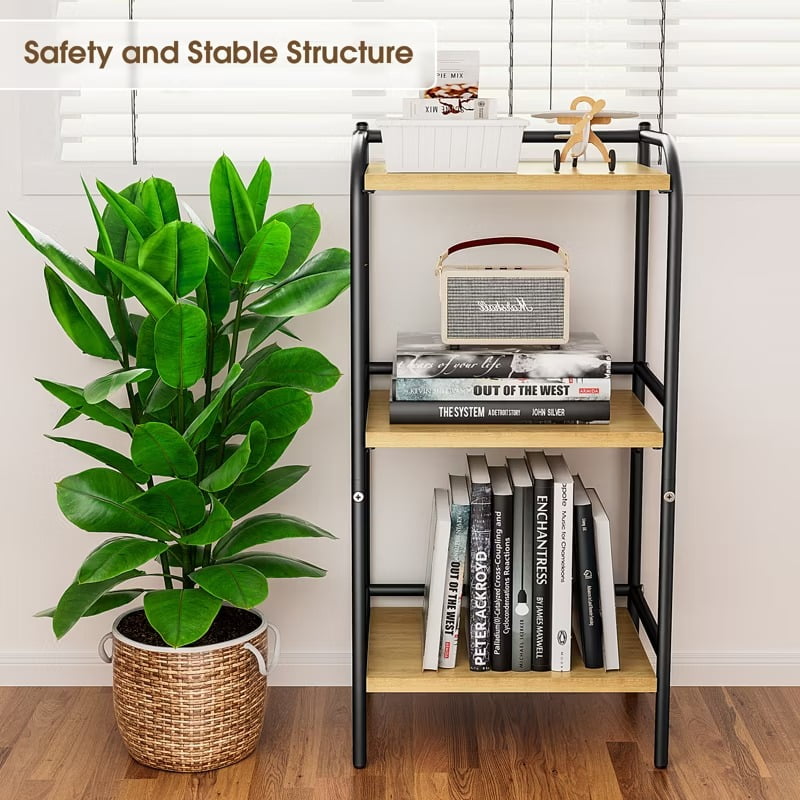 Furnibear 3-Tier Rustic Wood Metal Shelf ¨C Industrial Storage Rack for Living Room, Kitchen, or Office