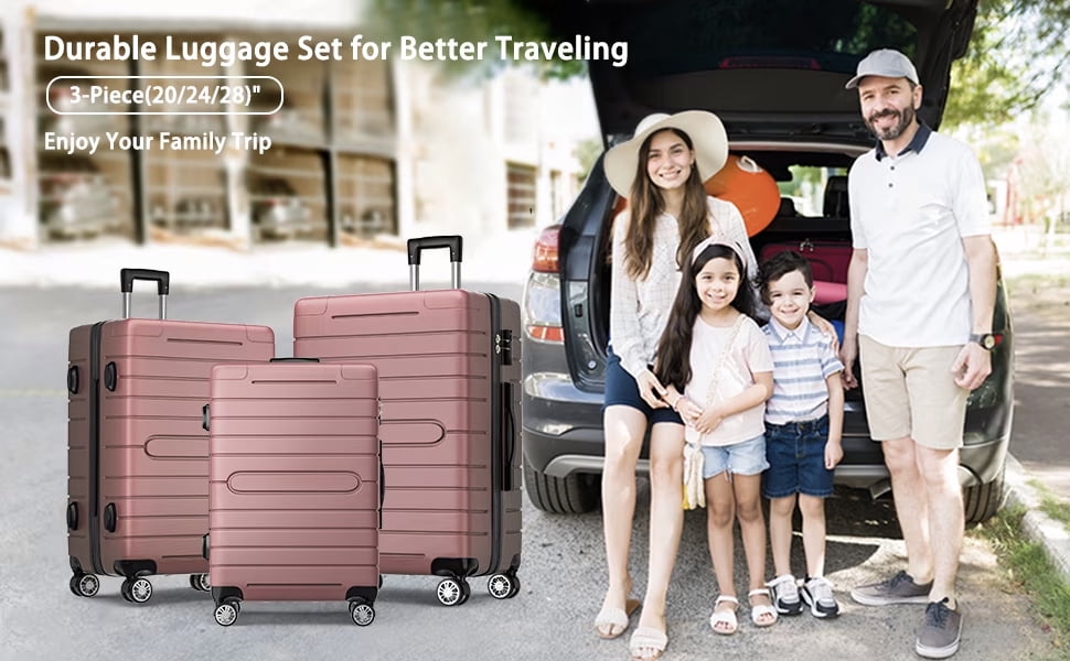 Furnibear 3-Piece Hardside Luggage Set with TSA Locks, 20in/24in/28in Spinner Wheel Suitcases, Lightweight Durable Shell, 360¡ã Silent Wheels, Stackable Design (Rose Pink)