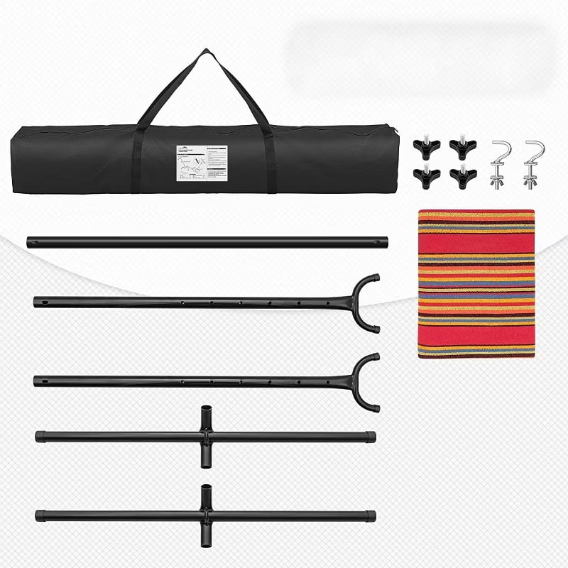 Furnibear 2-Person Brazilian Hammock with Adjustable Steel Stand - Stylish Cotton/Polyester Bed, 600lb Capacity, Space-Saving Design & Storage Bag