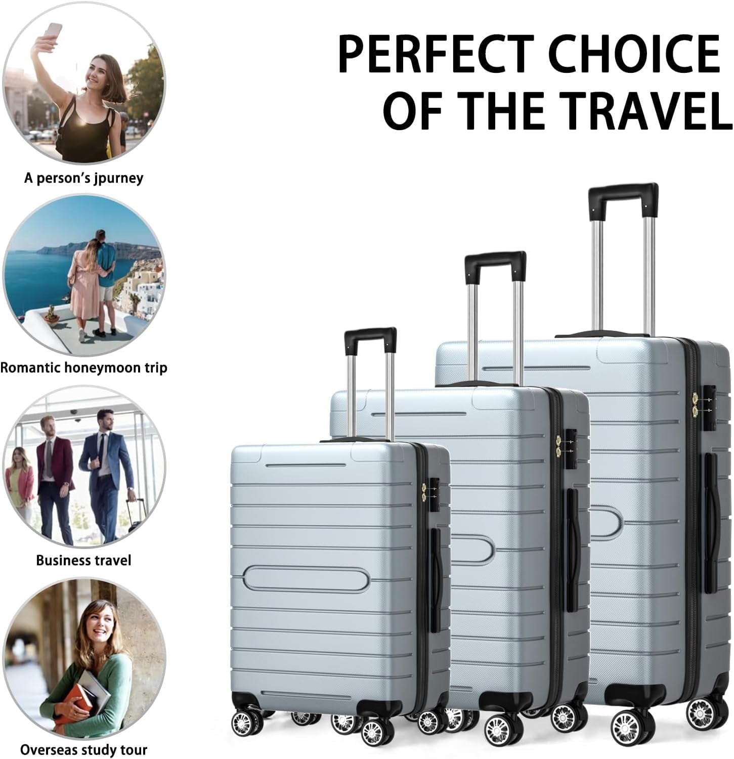 Furnibear Luggage 3 Piece Set,Suitcase Set with Spinner Wheels Hardside Lightweight Luggage 20in24in28in, Dark Gray