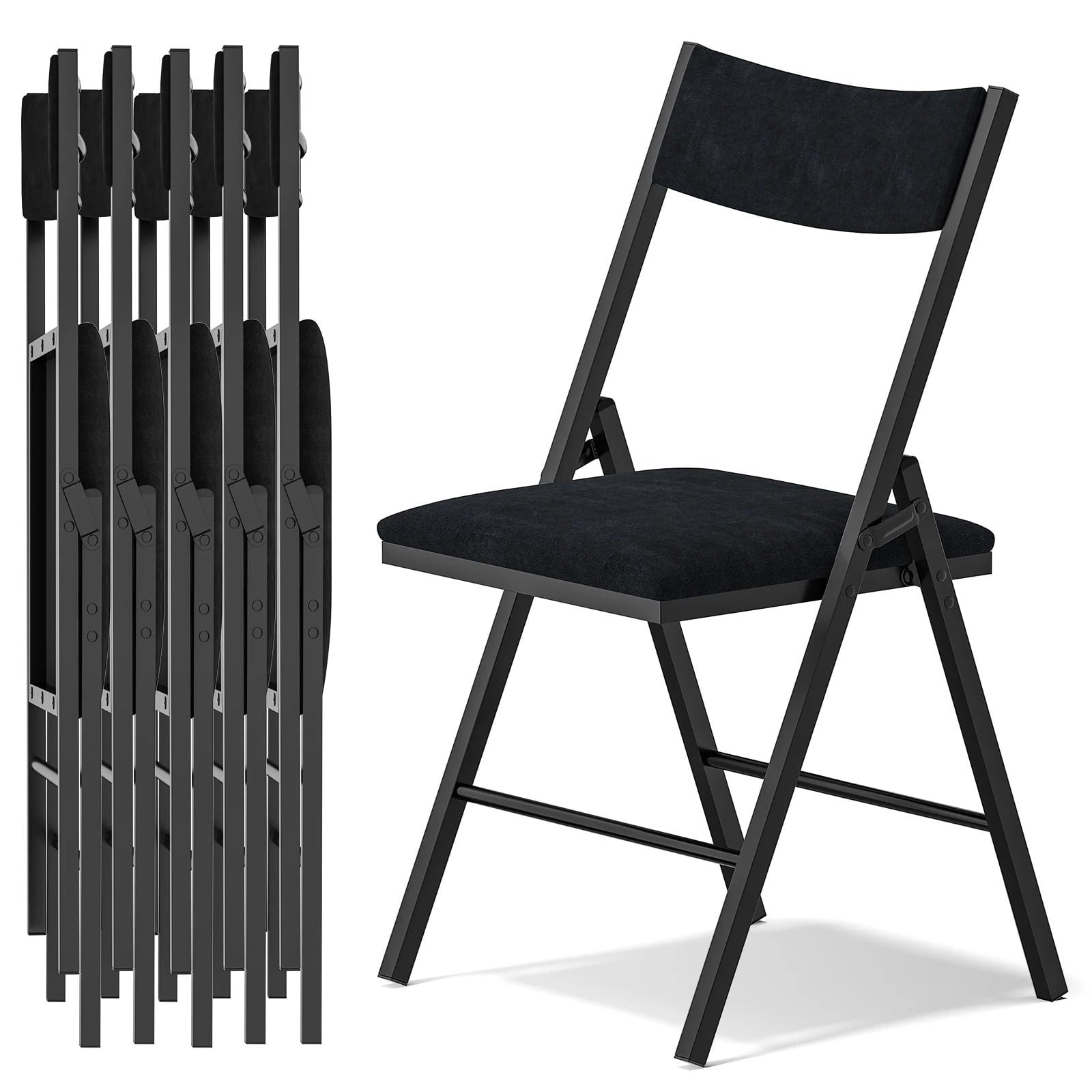 Furnibear 4 Pack Folding Chairs with Padded Vinyl Seat, Heavy-Duty Metal Frame, Supports 330 lbs, Portable Lightweight,Black